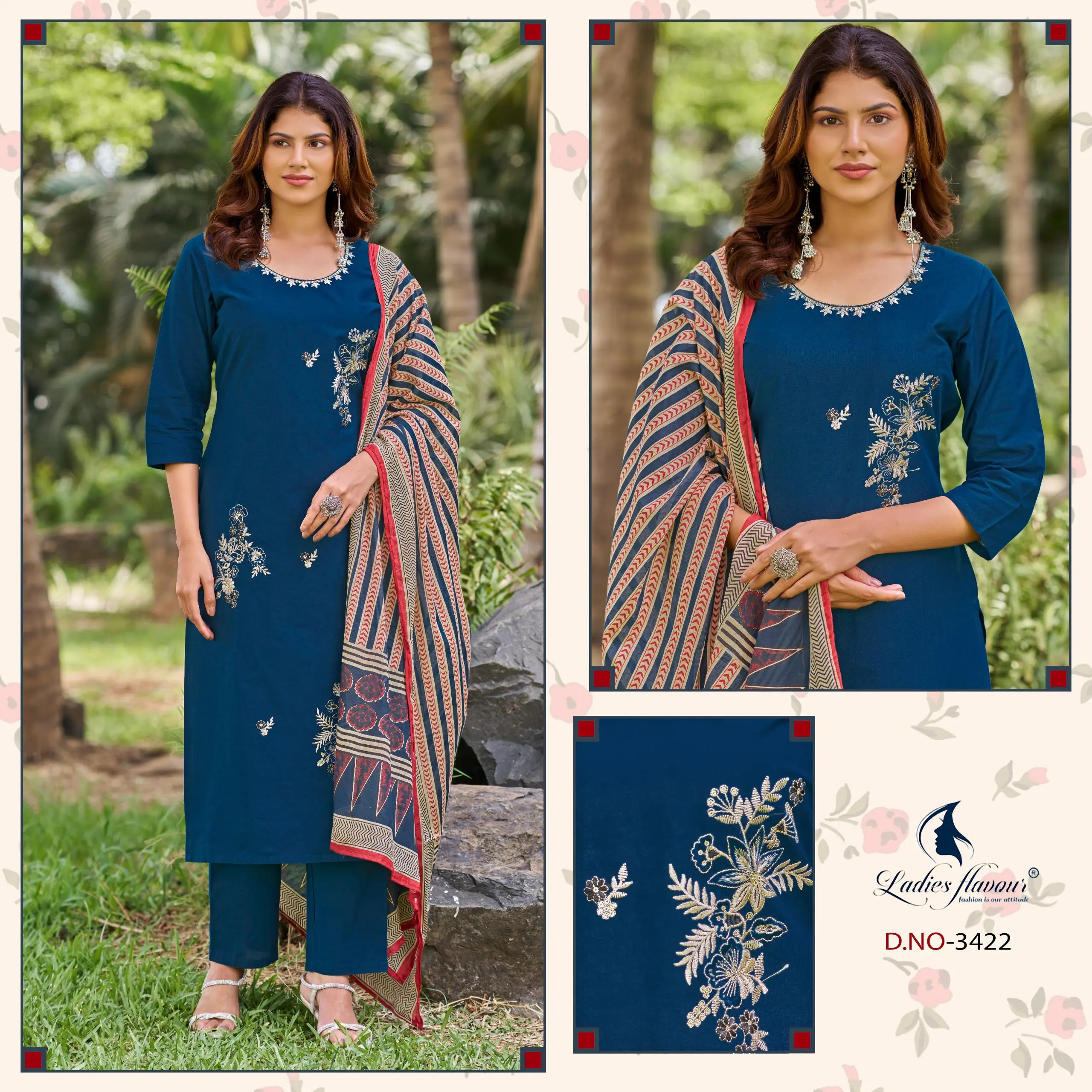 Amrani Heavy Cotton Embroidery Work Suit With Mull Mull Dupatta