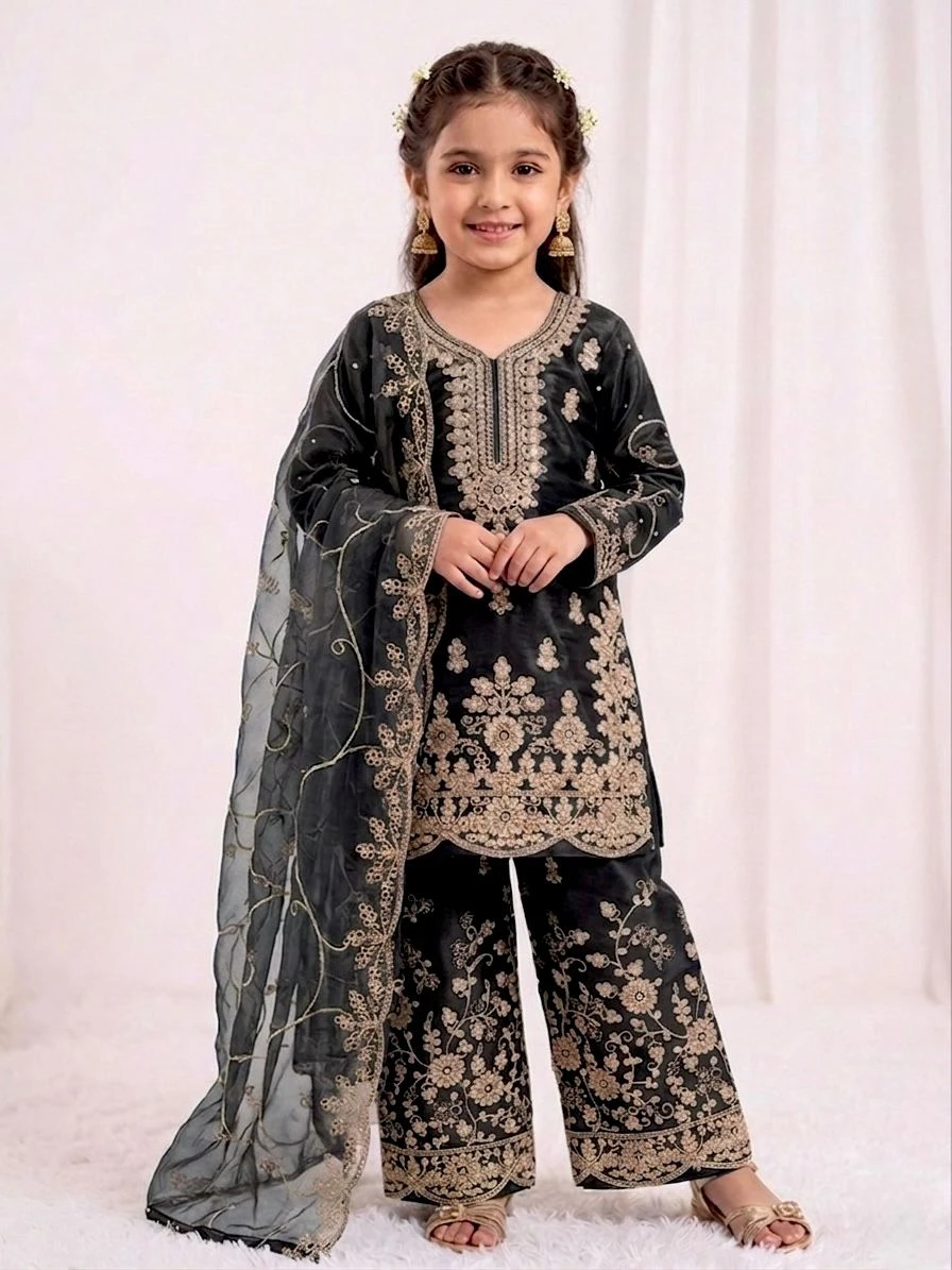 AMRANI Kids GMY Silk Embroidery Palazzo Dress Set