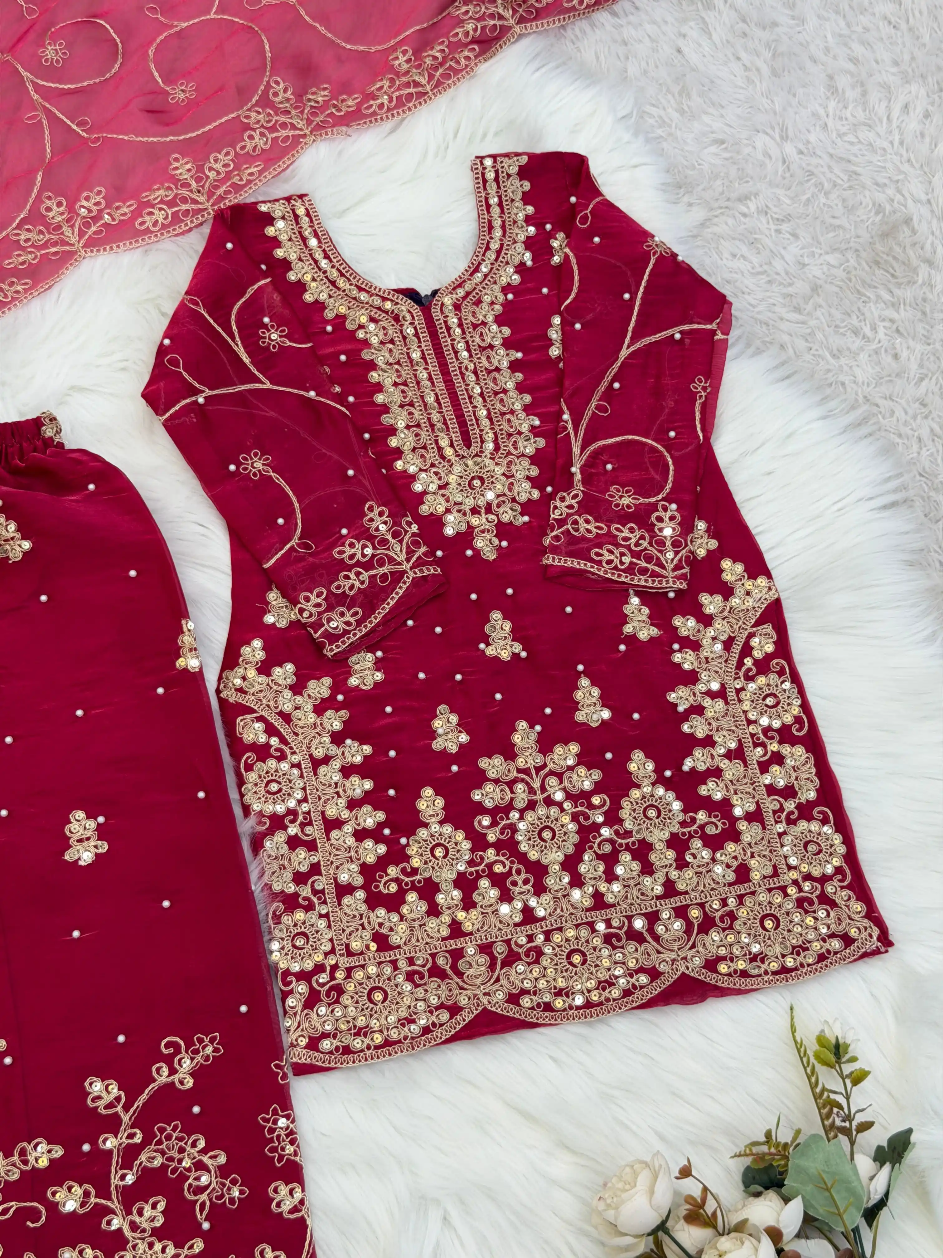 AMRANI Kids GMY Silk Embroidery Palazzo Dress Set