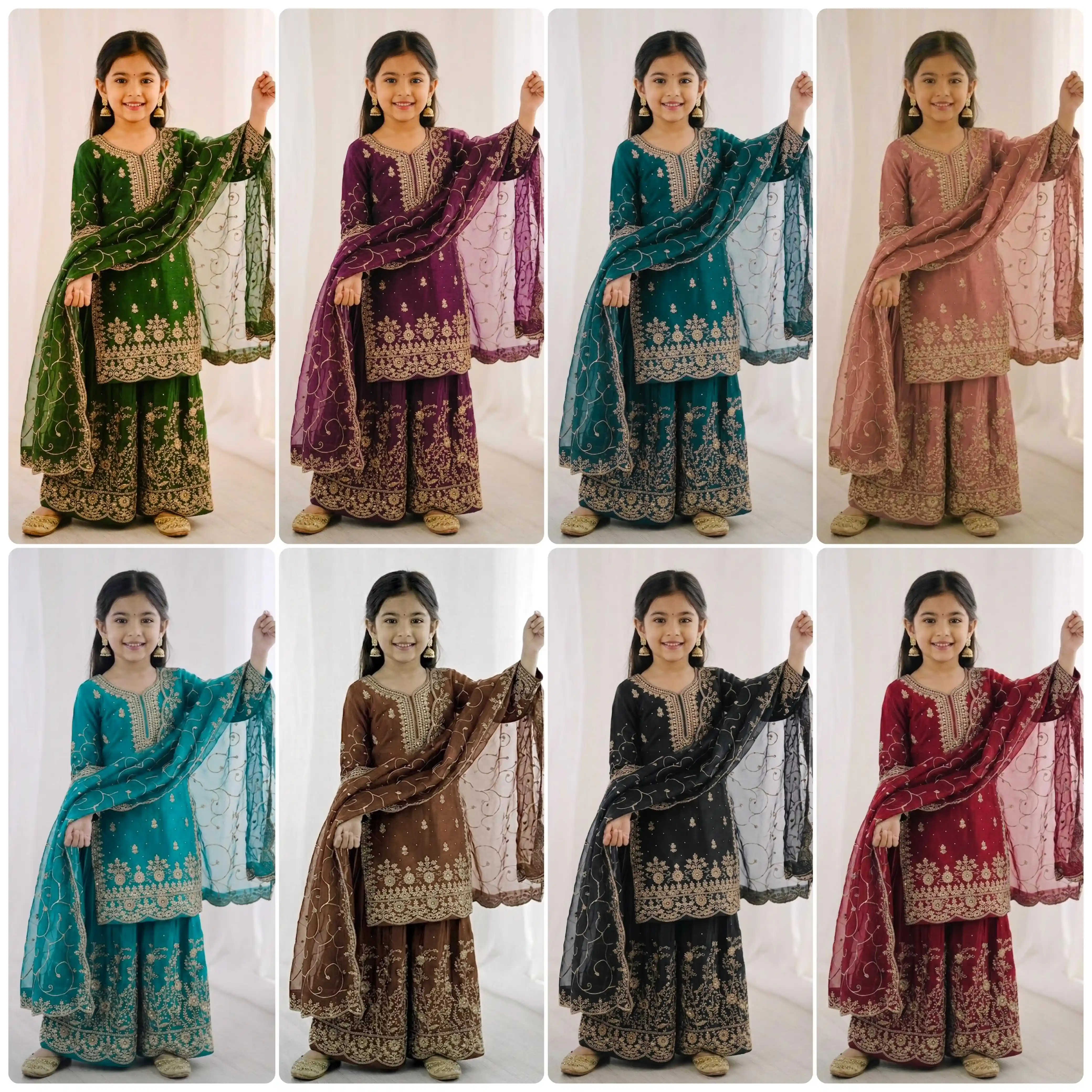 AMRANI Kids GMY Silk Embroidery Palazzo Dress Set
