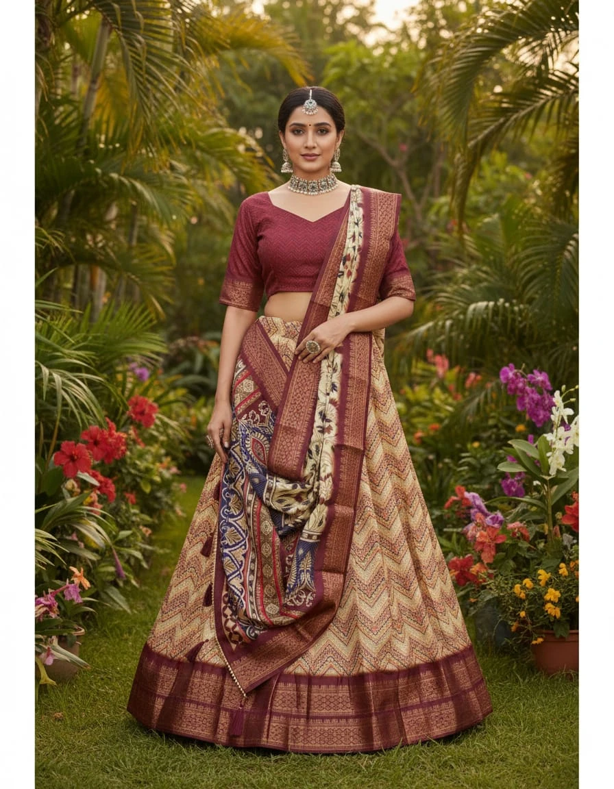 Anusha Kalamkari Printed Cotton Silk Lehenga Choli