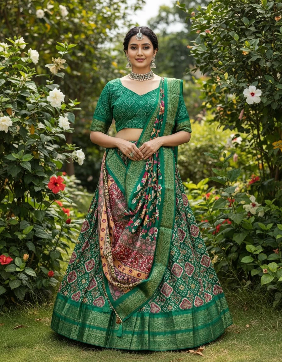 Anusha Kalamkari Printed Cotton Silk Lehenga Choli