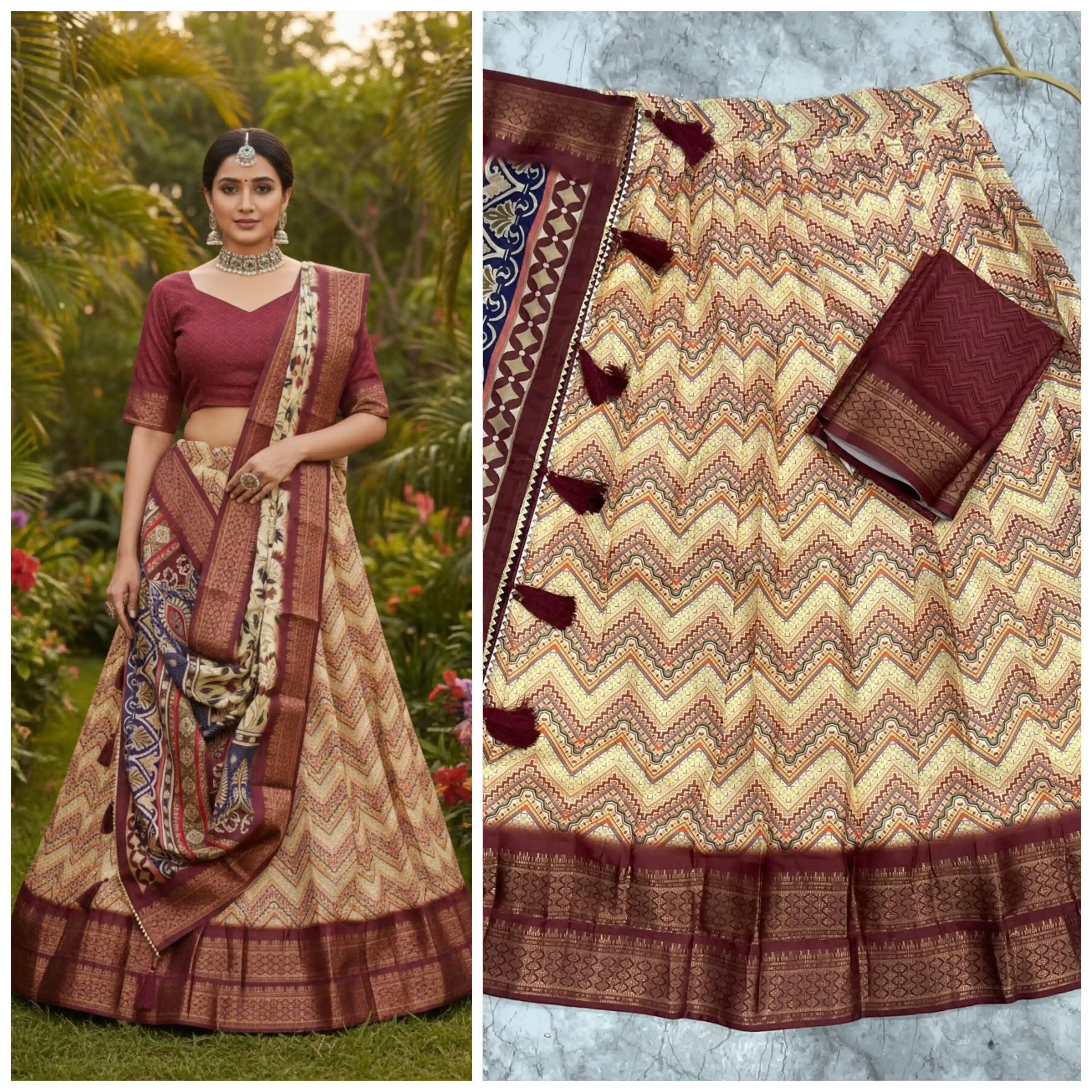 Anusha Kalamkari Printed Cotton Silk Lehenga Choli