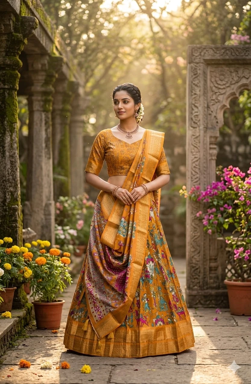 Anusha Kalamkari Printed Cotton Silk Lehenga Choli