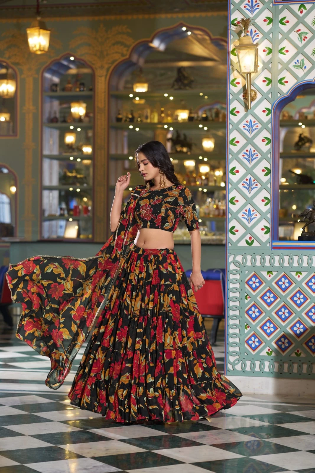 Bloomscape Floral Marble Lehenga Set AAHNAA