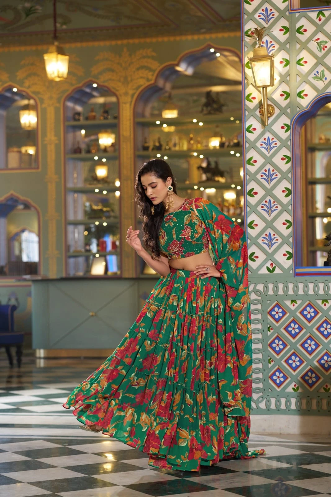 Bloomscape Floral Marble Lehenga Set AAHNAA