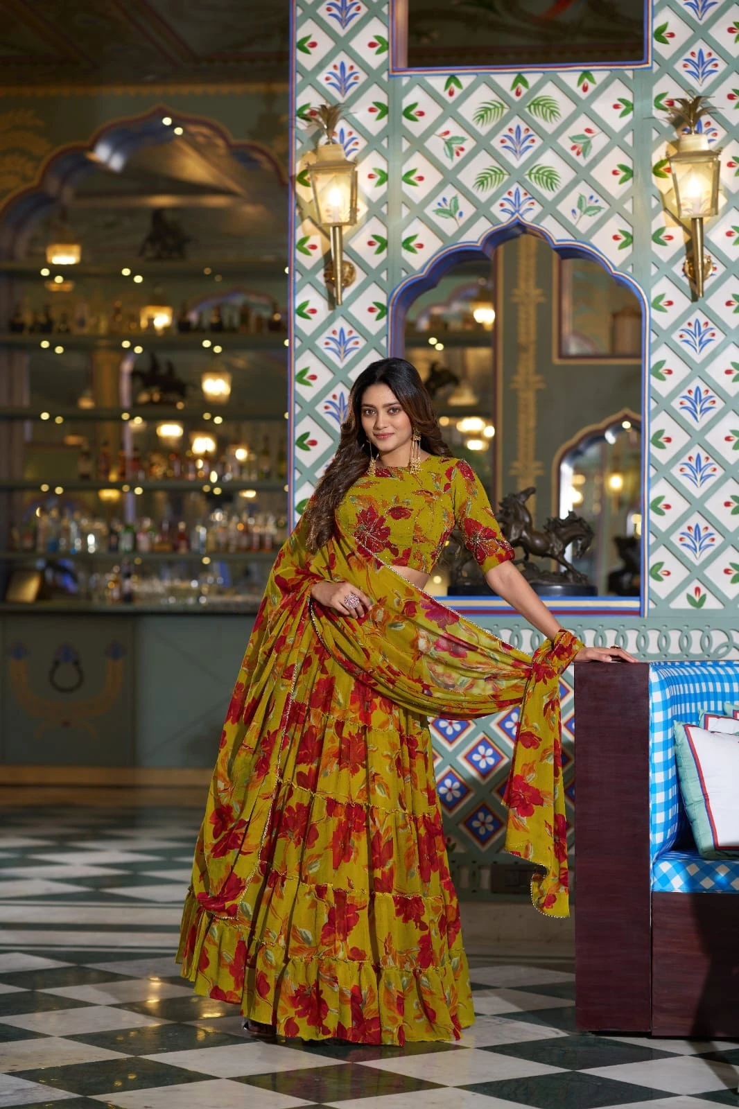 Bloomscape Floral Marble Lehenga Set AAHNAA