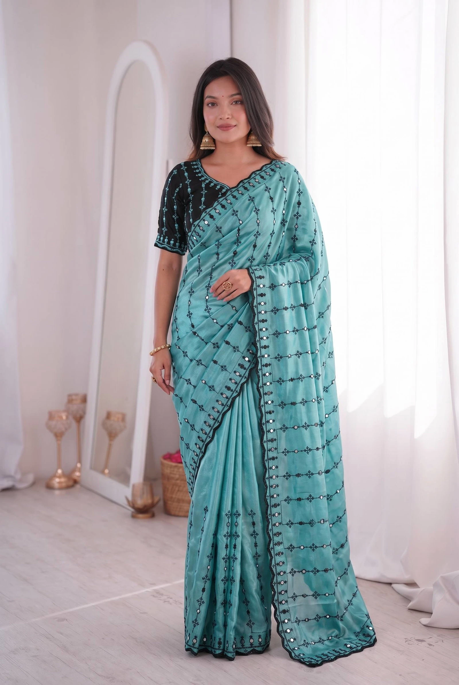 Bt 1310 Viscose Rangoli Embroidery Thread Worked Saree Collecttion