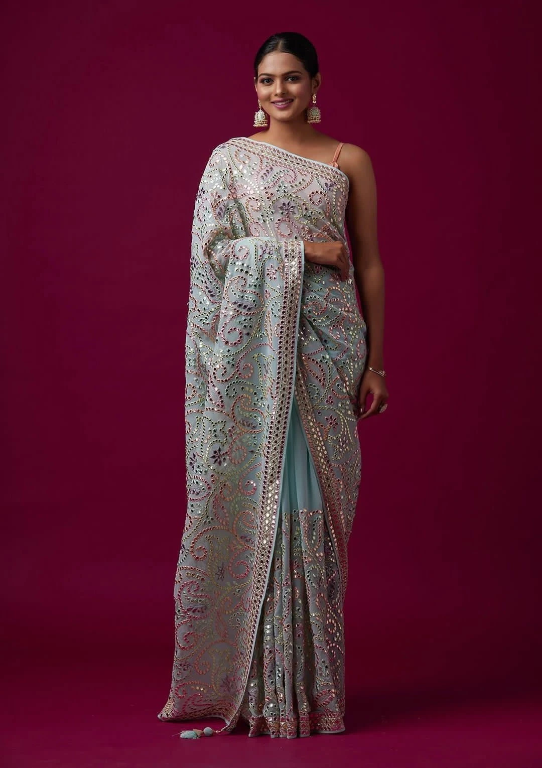 Bt 440 Beautiful Vichitra Silk Multi Colour Embroidered Saree Collection