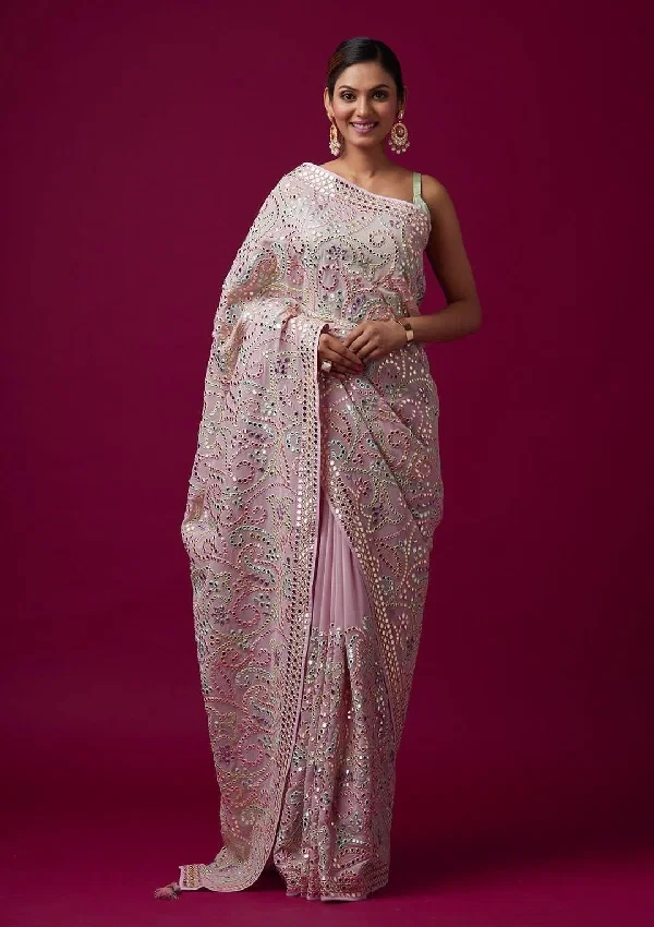 Bt 440 Beautiful Vichitra Silk Multi Colour Embroidered Saree Collection