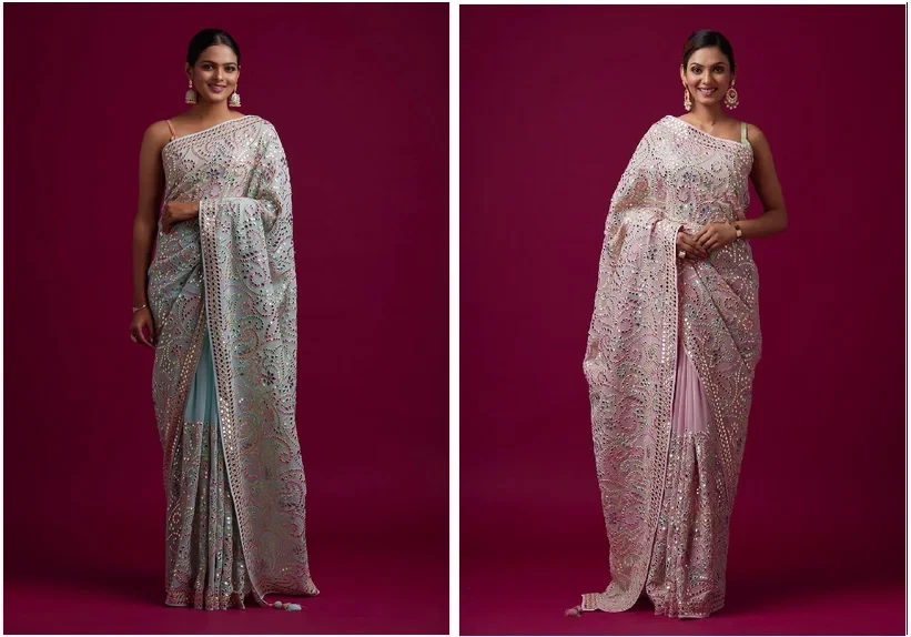 Bt 440 Beautiful Vichitra Silk Multi Colour Embroidered Saree Collection