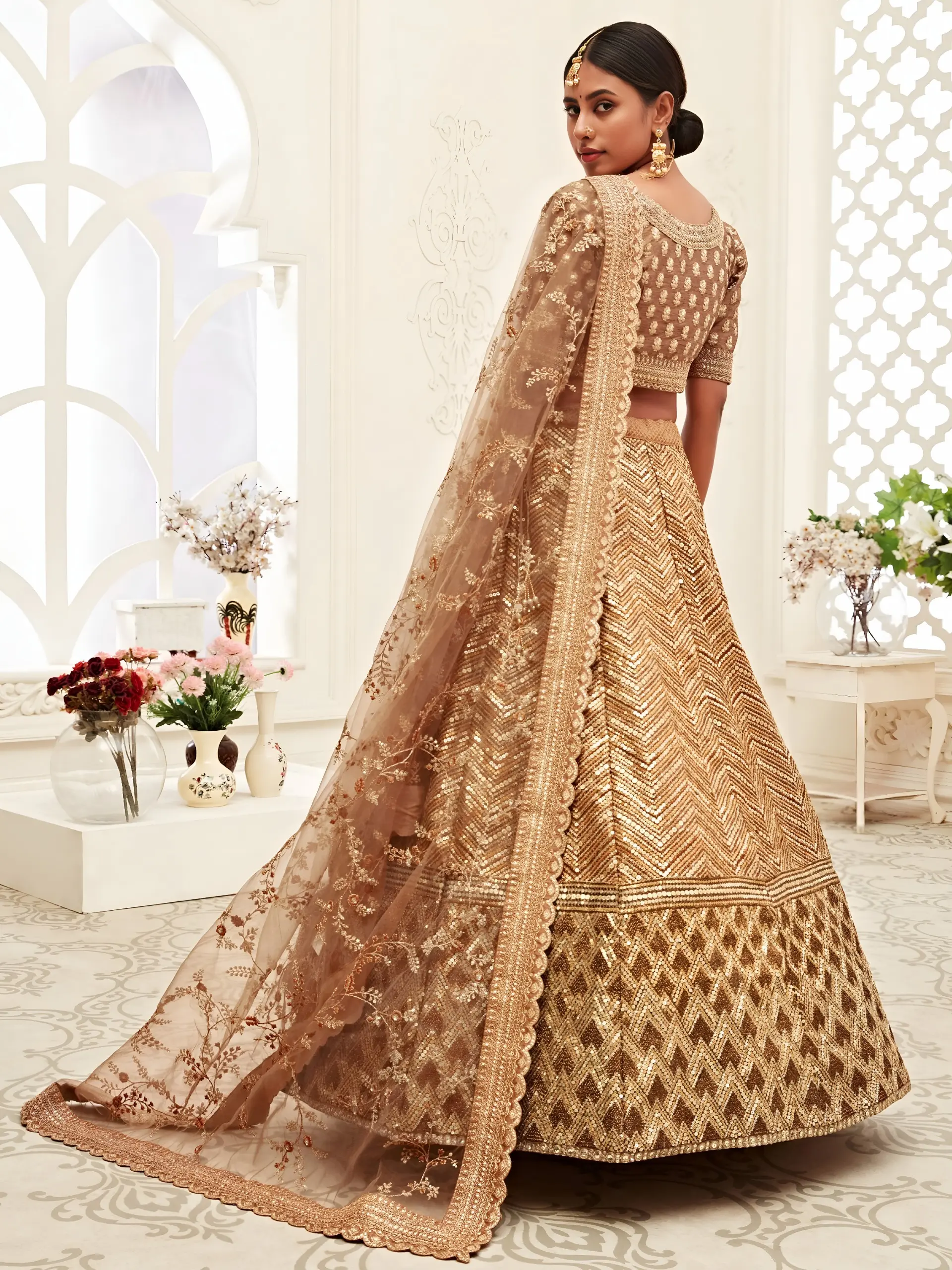 Champagne Gold Sequin Wedding Choli with Designer Blouse