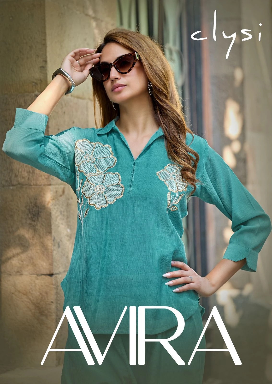 Clysi Avira Viscose Wrinkle Thread Handwork Suit