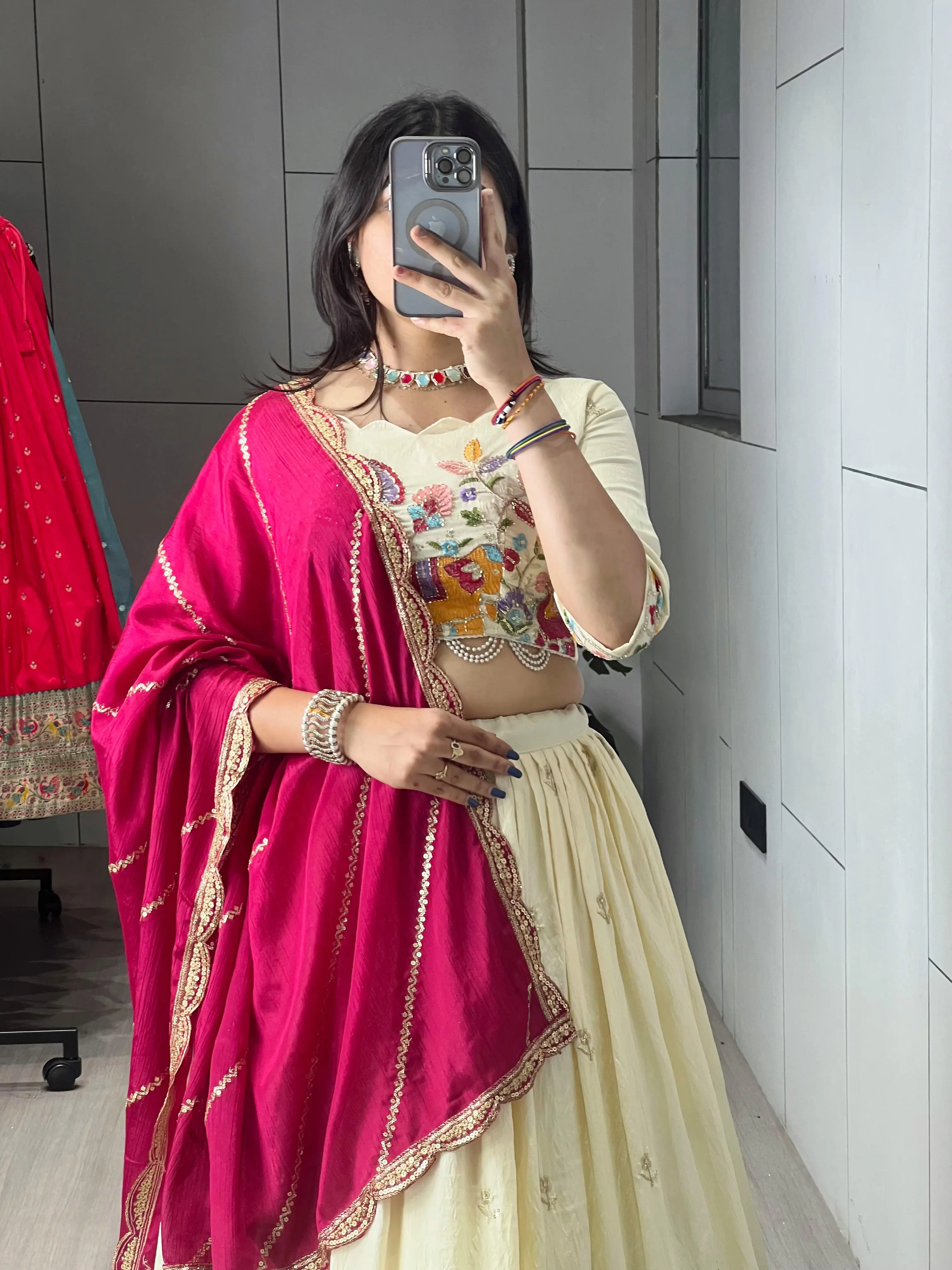 Crush Vichitra Embroidery Lehenga Choli With Chinon Dupatta