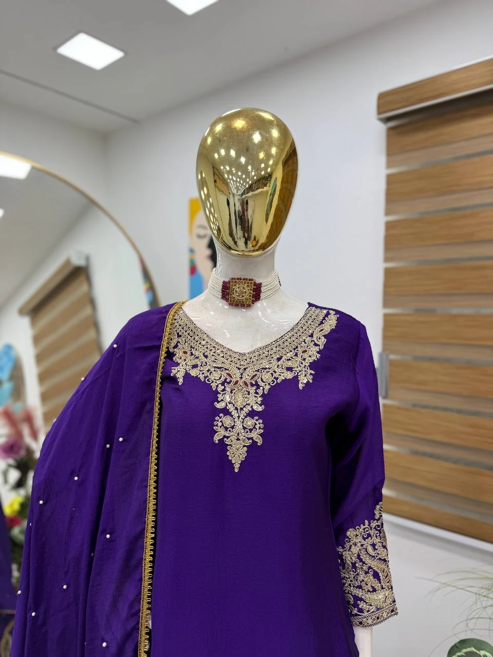Designer Chinon Silk Sharara Suit Set