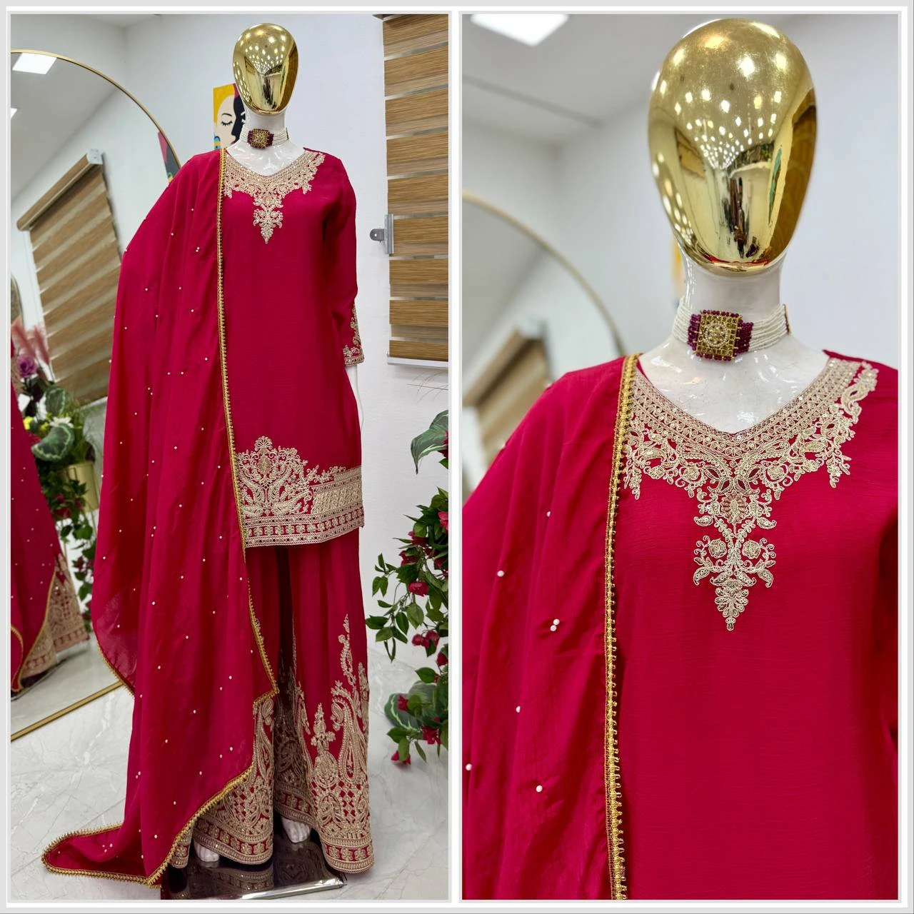 Designer Chinon Silk Sharara Suit Set