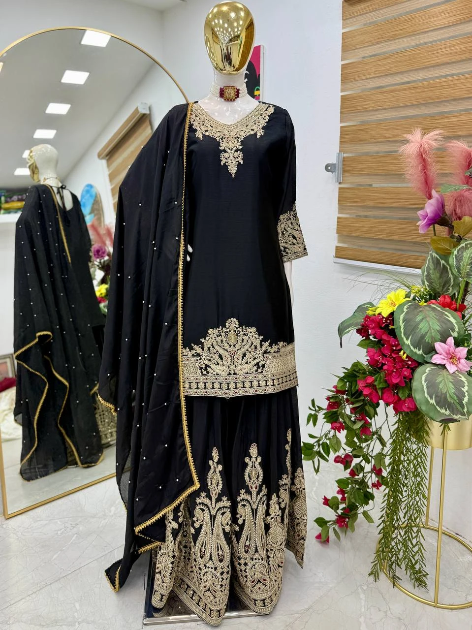 Designer Chinon Silk Sharara Suit Set