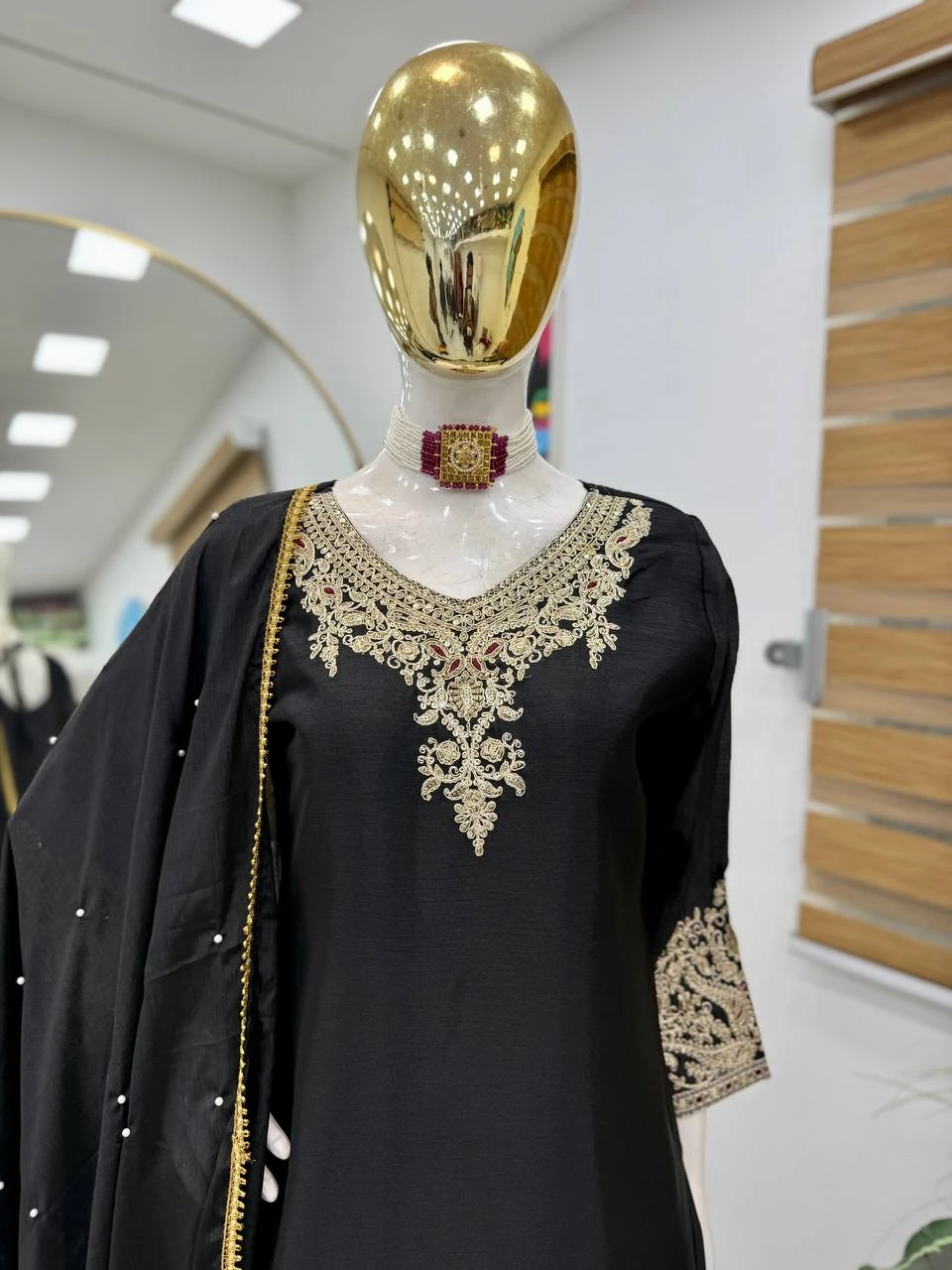 Designer Chinon Silk Sharara Suit Set