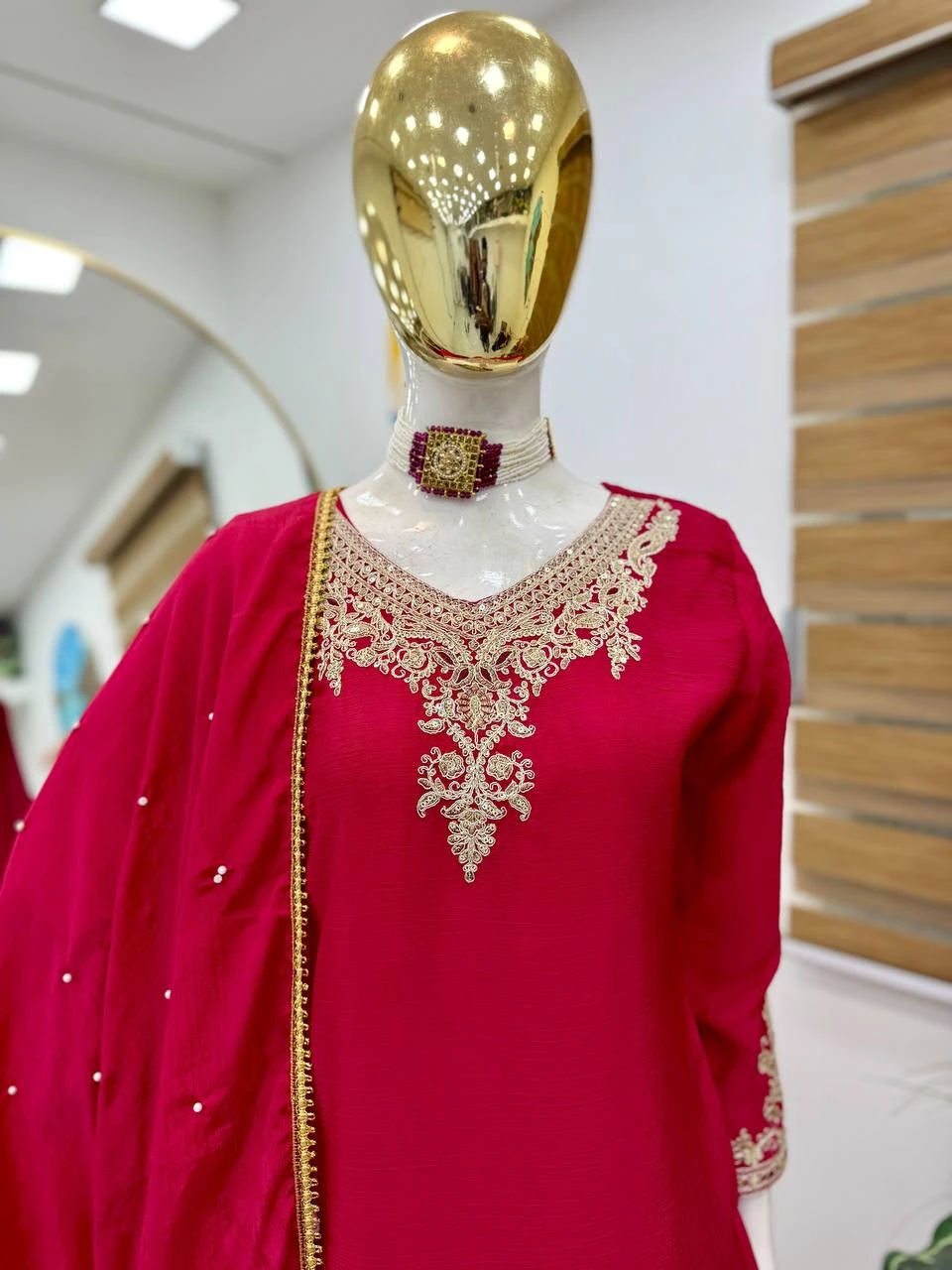 Designer Chinon Silk Sharara Suit Set