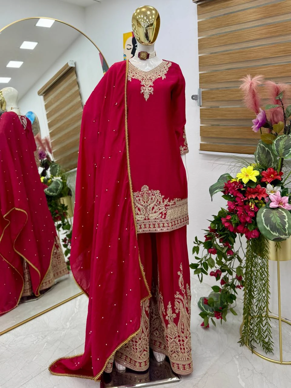 Designer Chinon Silk Sharara Suit Set