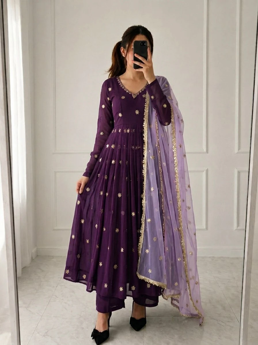 Designer Faux Georgette Gown Set
