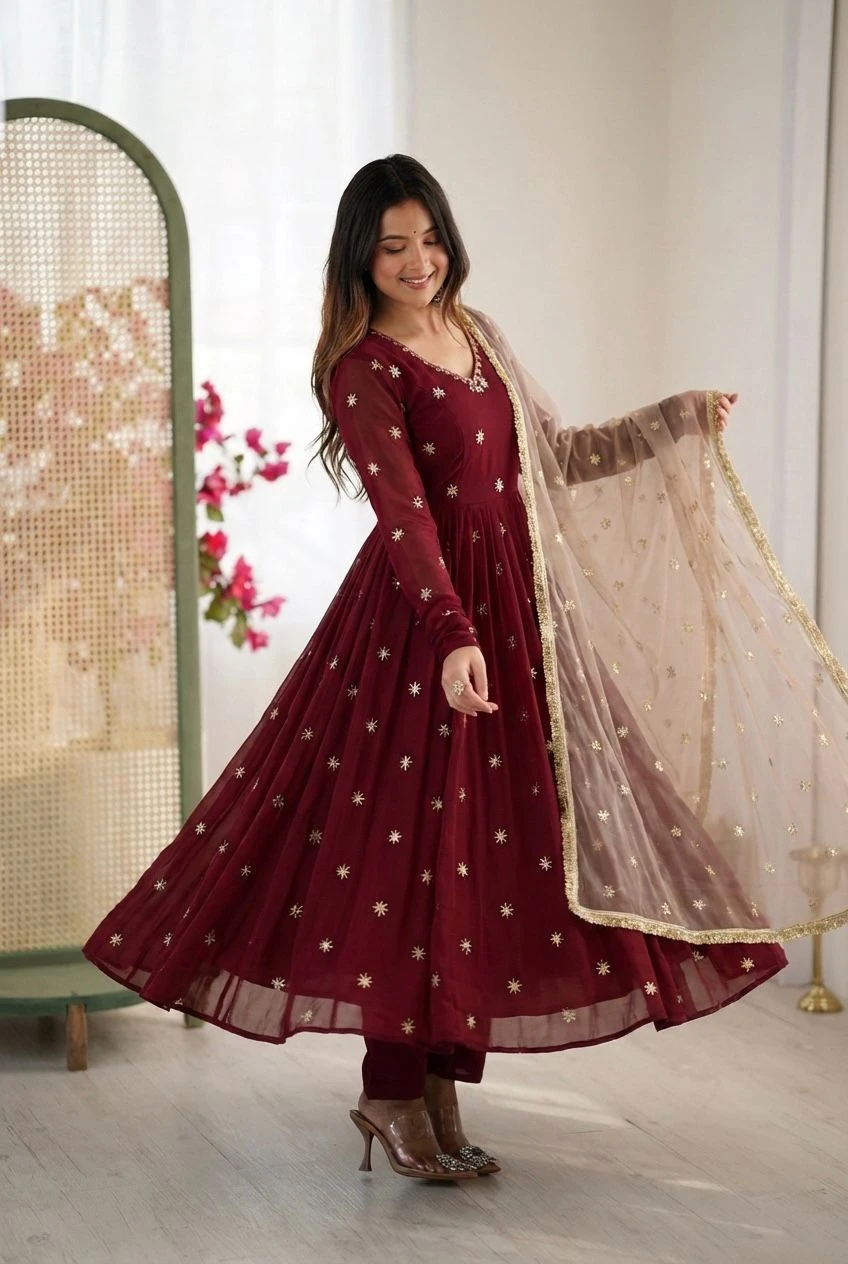 Designer Faux Georgette Gown Set