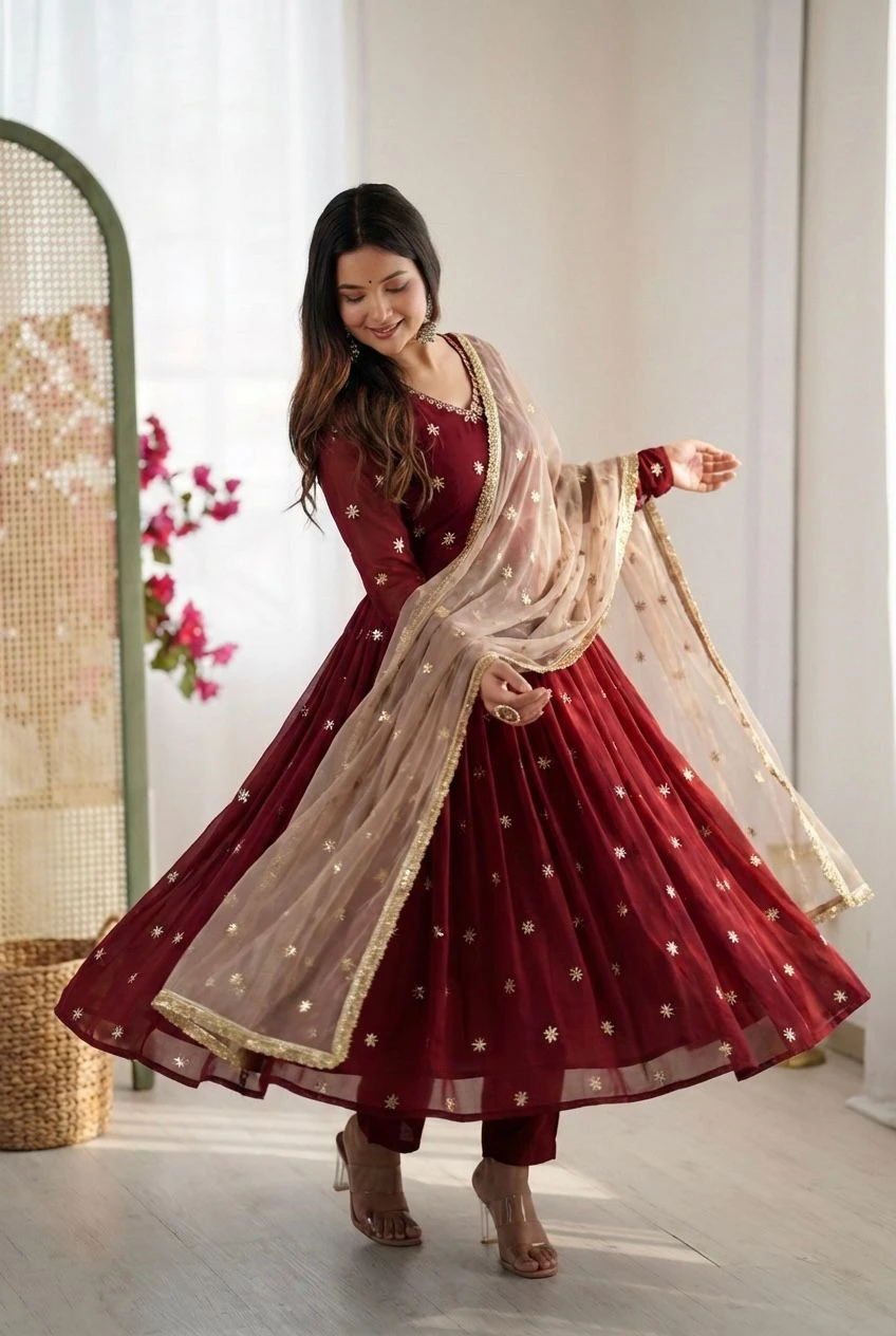 Designer Faux Georgette Gown Set