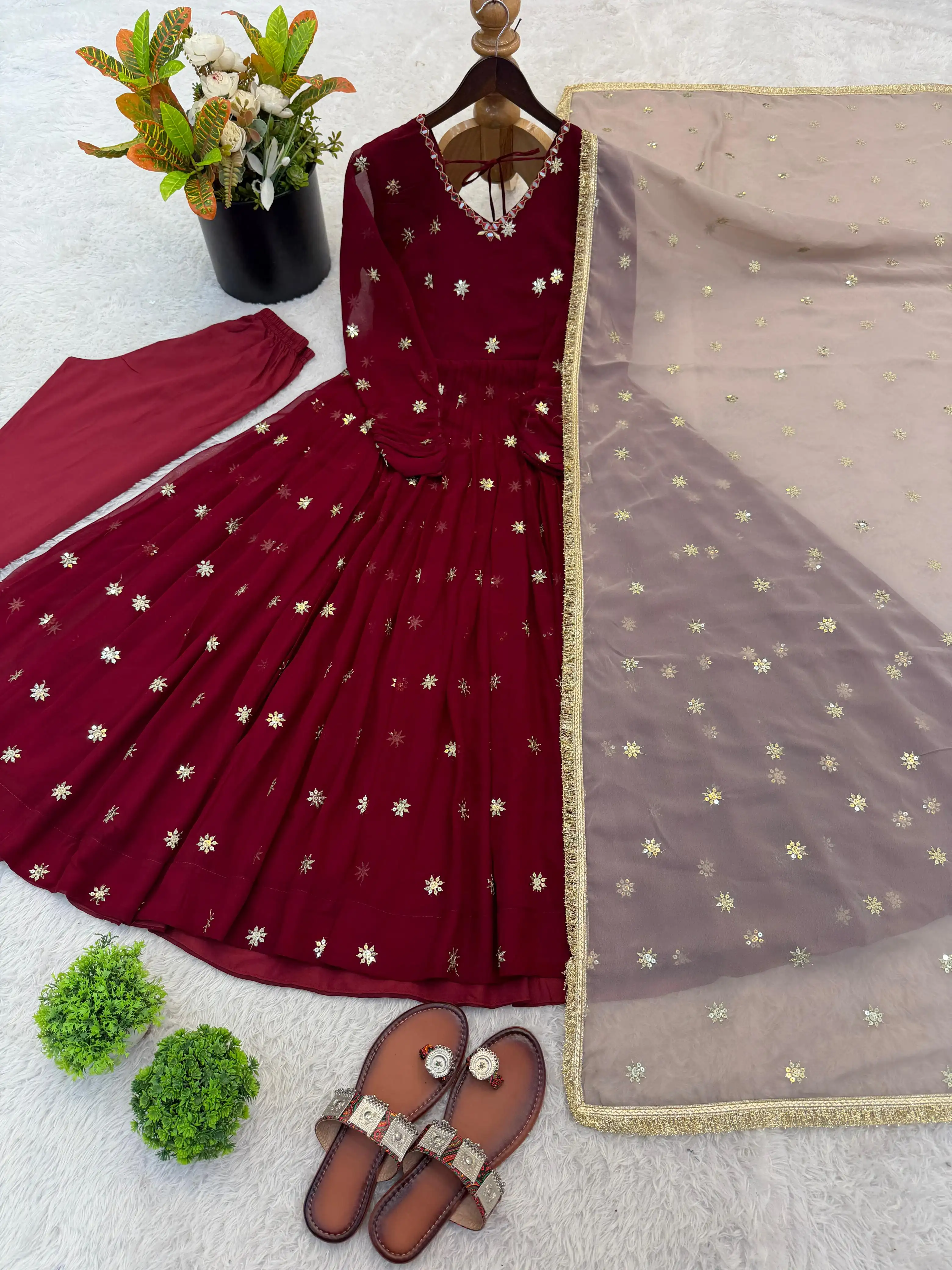 Designer Faux Georgette Gown Set