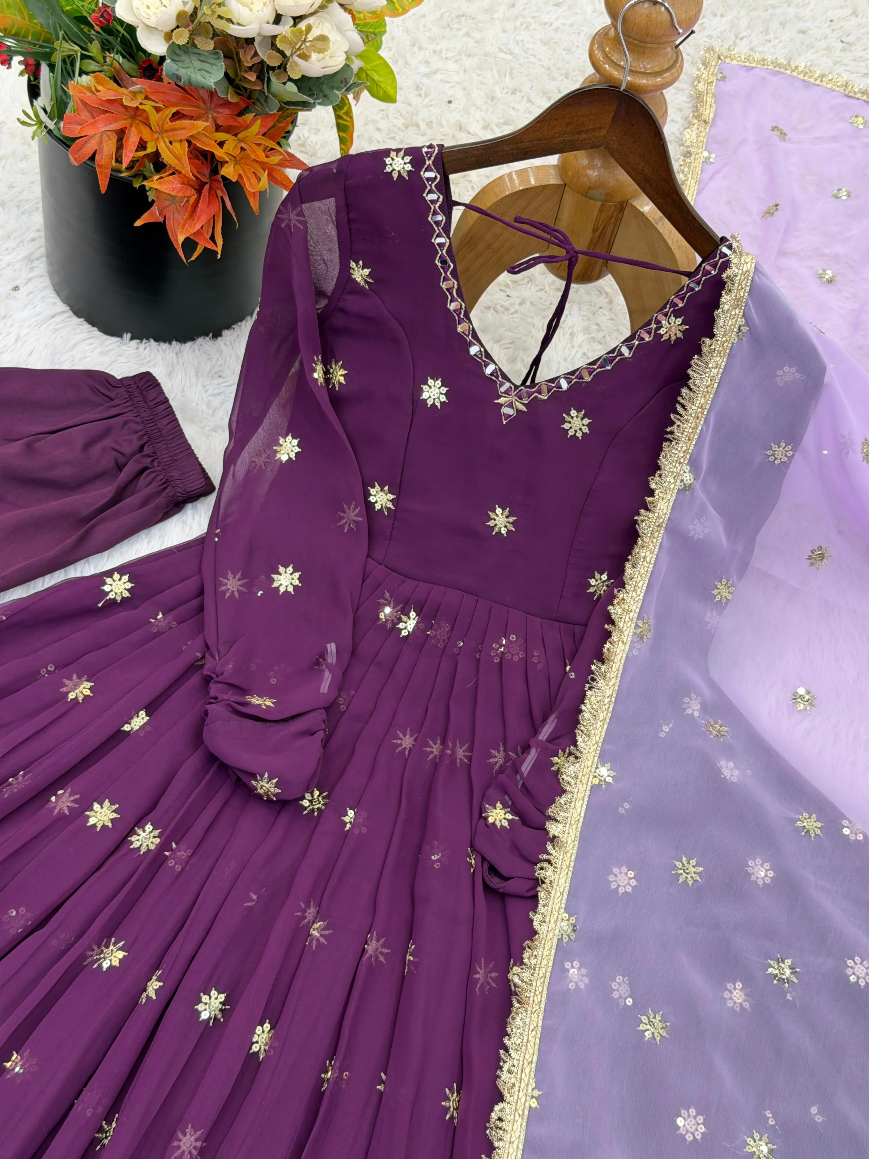 Designer Faux Georgette Gown Set