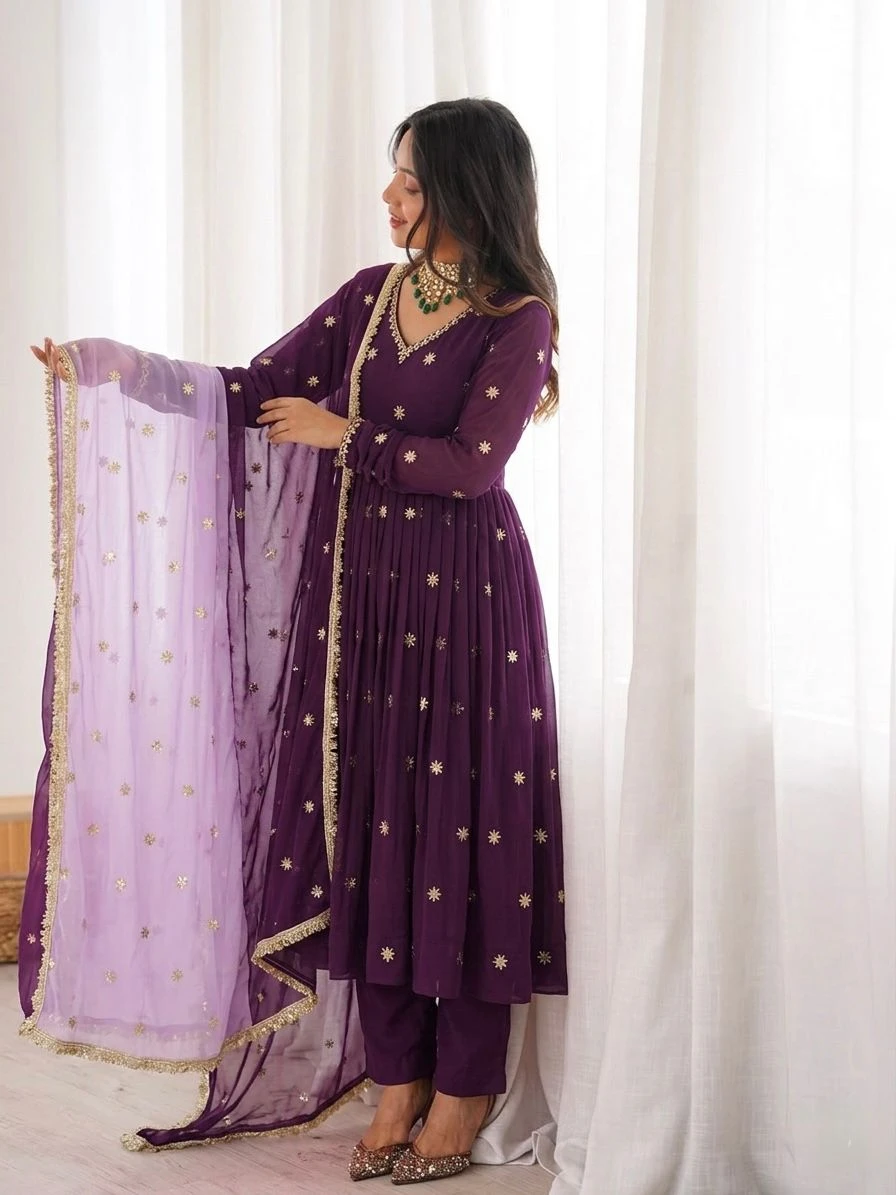 Designer Faux Georgette Gown Set