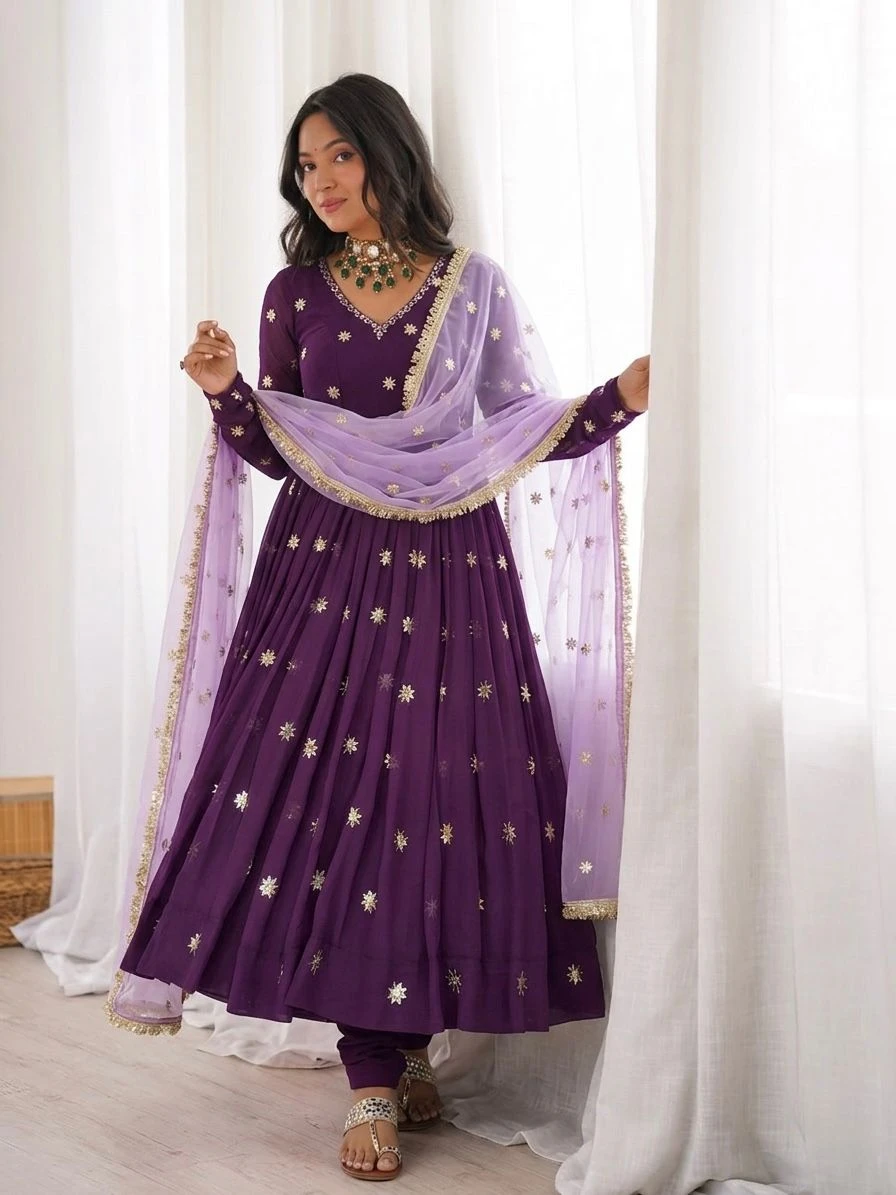 Designer Faux Georgette Gown Set