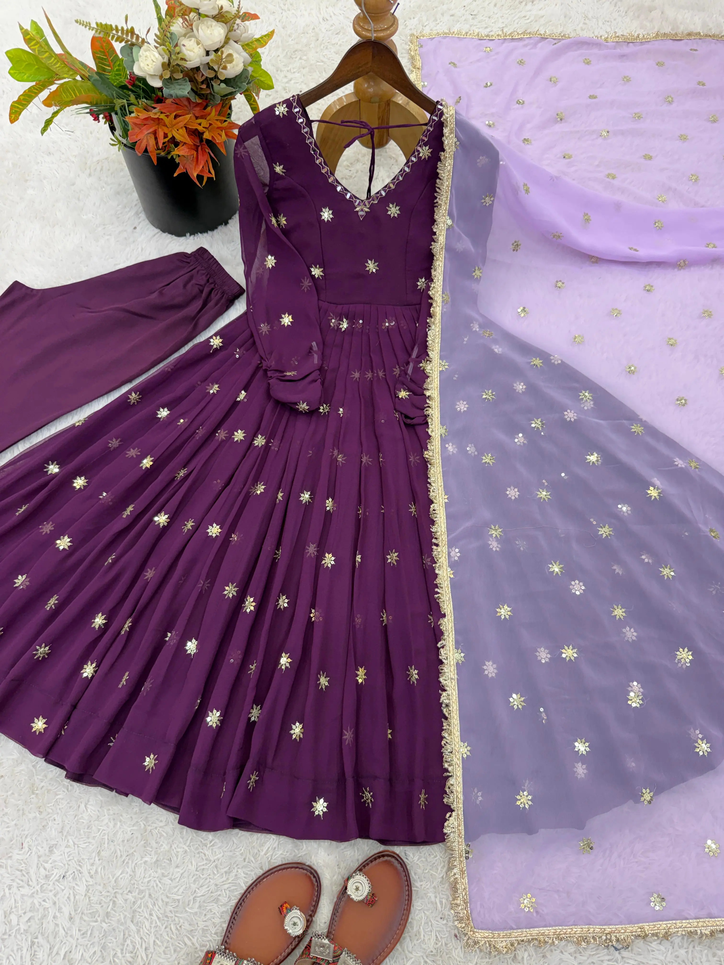 Designer Faux Georgette Gown Set