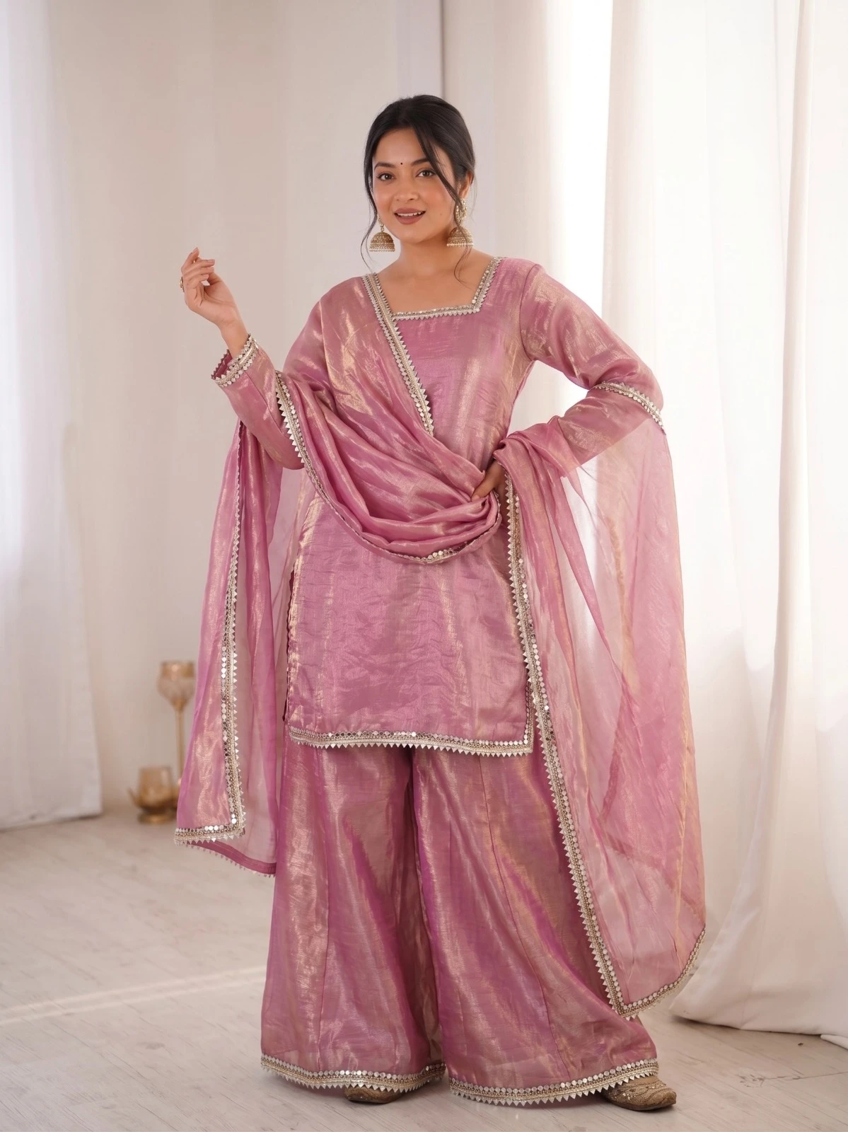 Designer Fendi Satin Top Palazzo With Dupatta Set