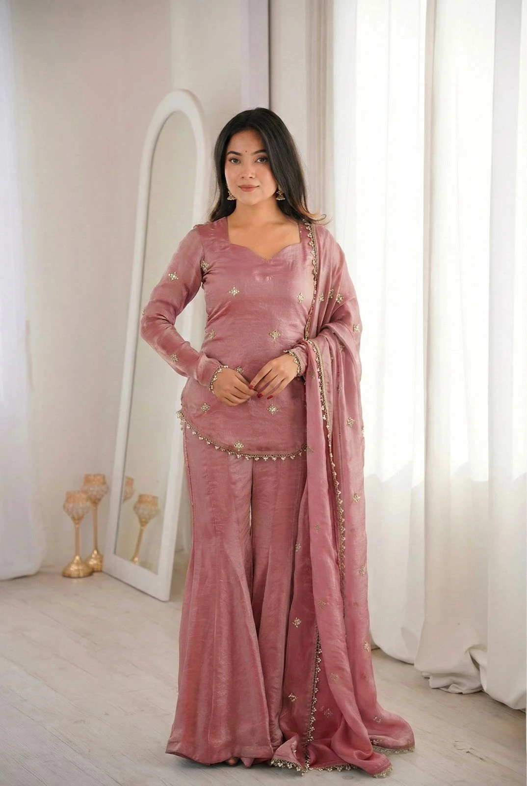 Designer Fendy Silk Sharara Plazzo Set
