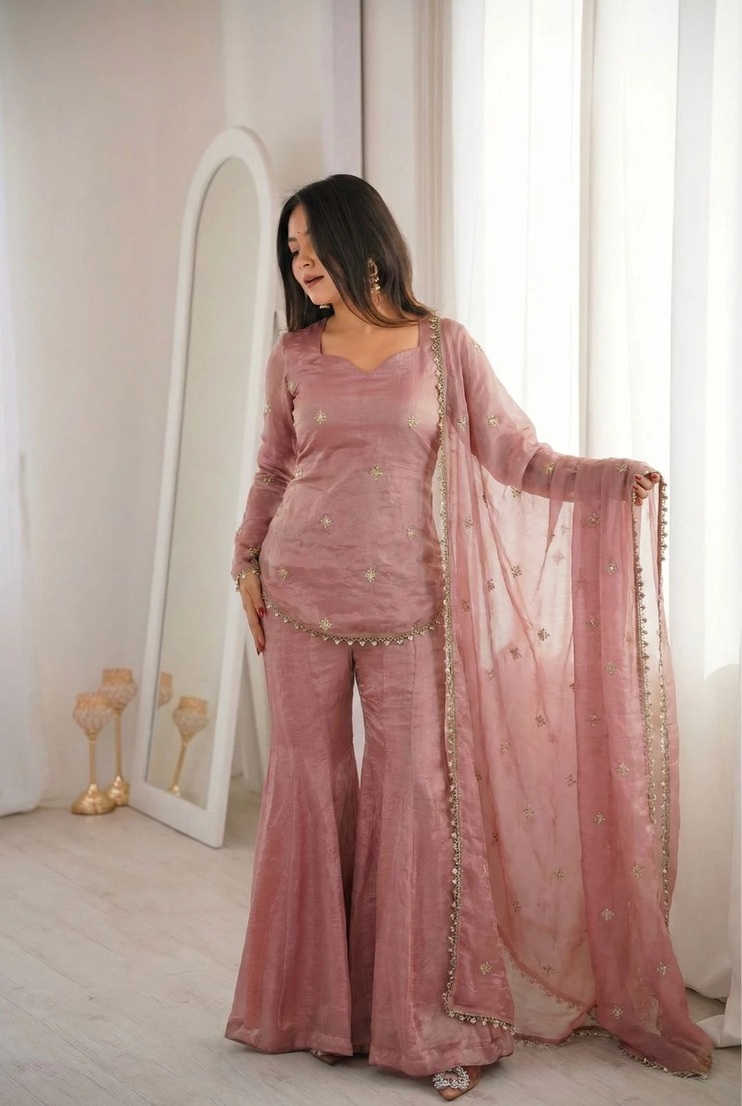 Designer Fendy Silk Sharara Plazzo Set