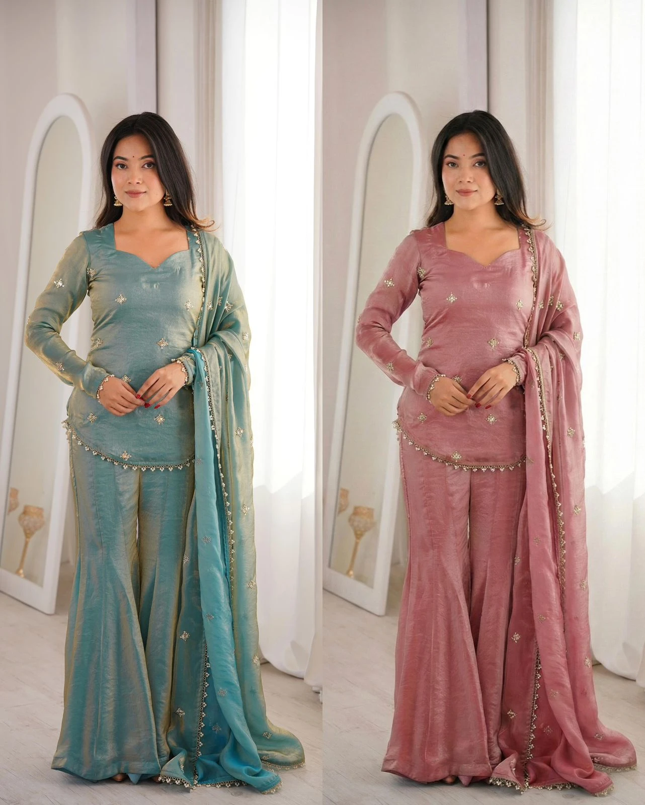 Designer Fendy Silk Sharara Plazzo Set