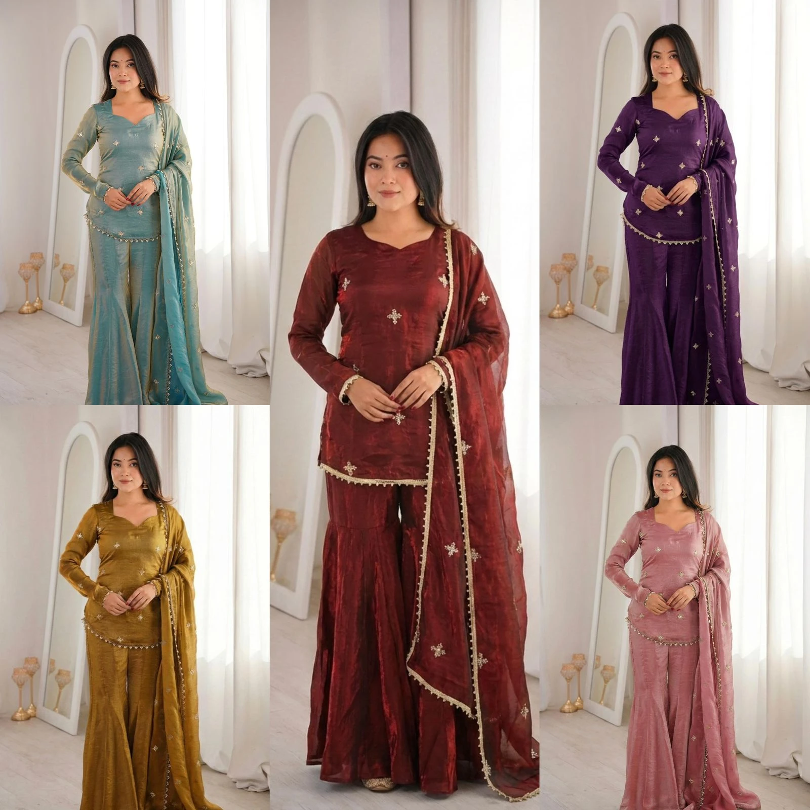 Designer Fendy Silk Sharara Plazzo Set