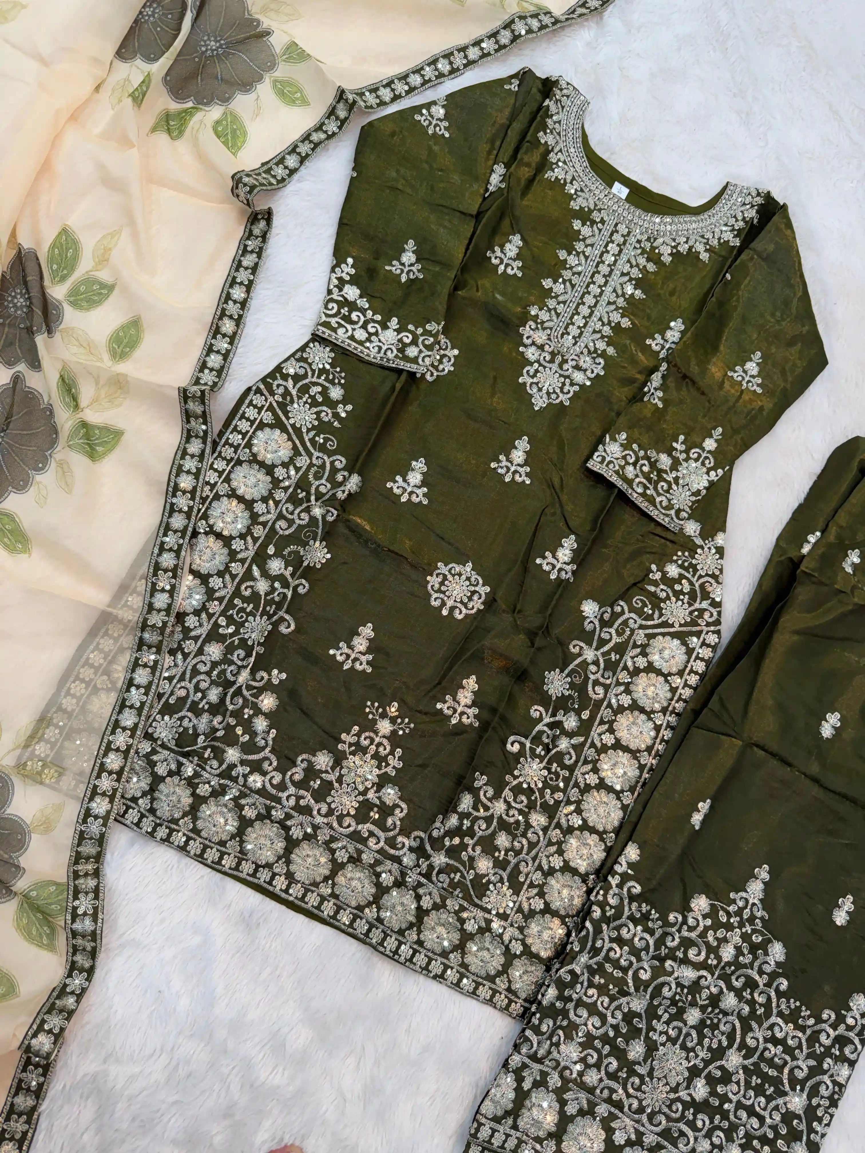 Designer GMY Silk Embroidery Plazzo Suit Set