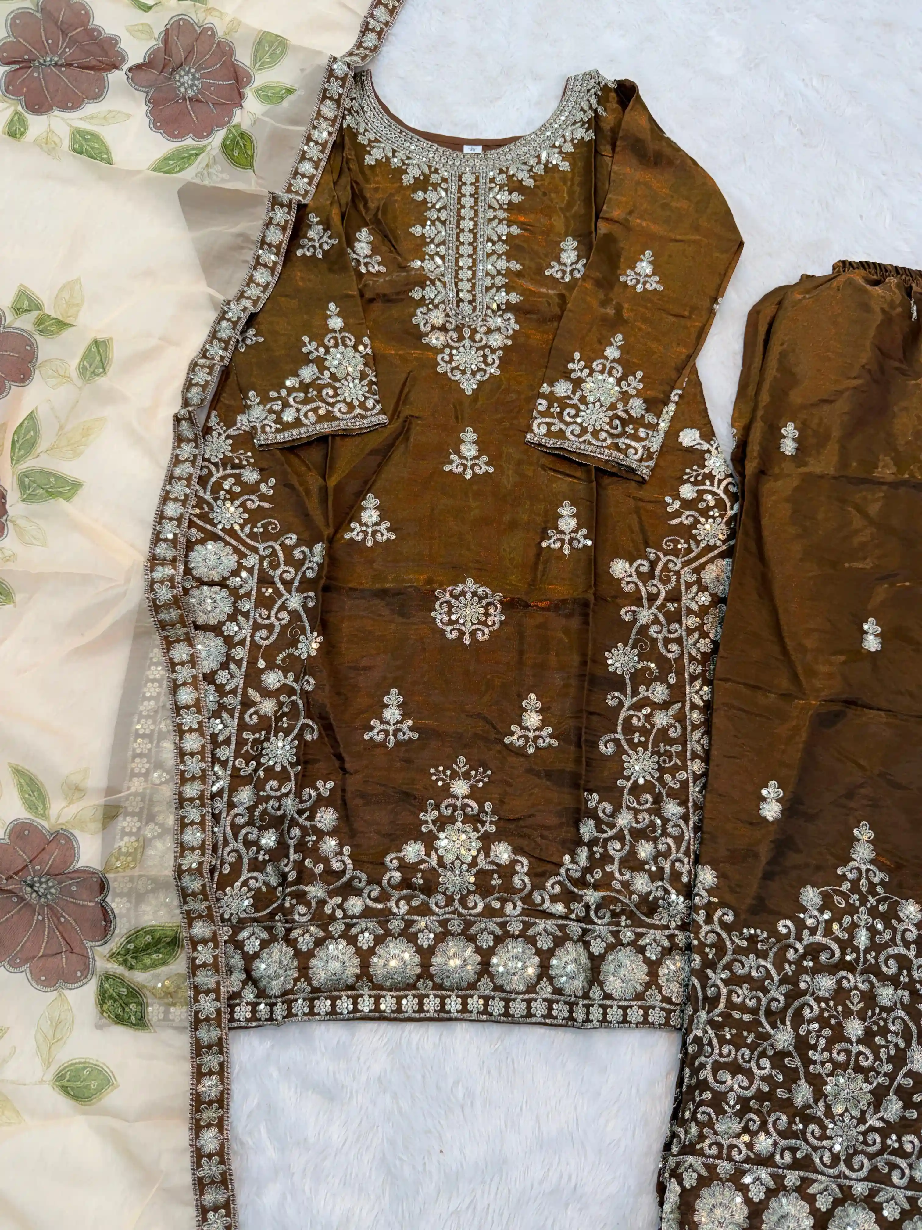 Designer GMY Silk Embroidery Plazzo Suit Set
