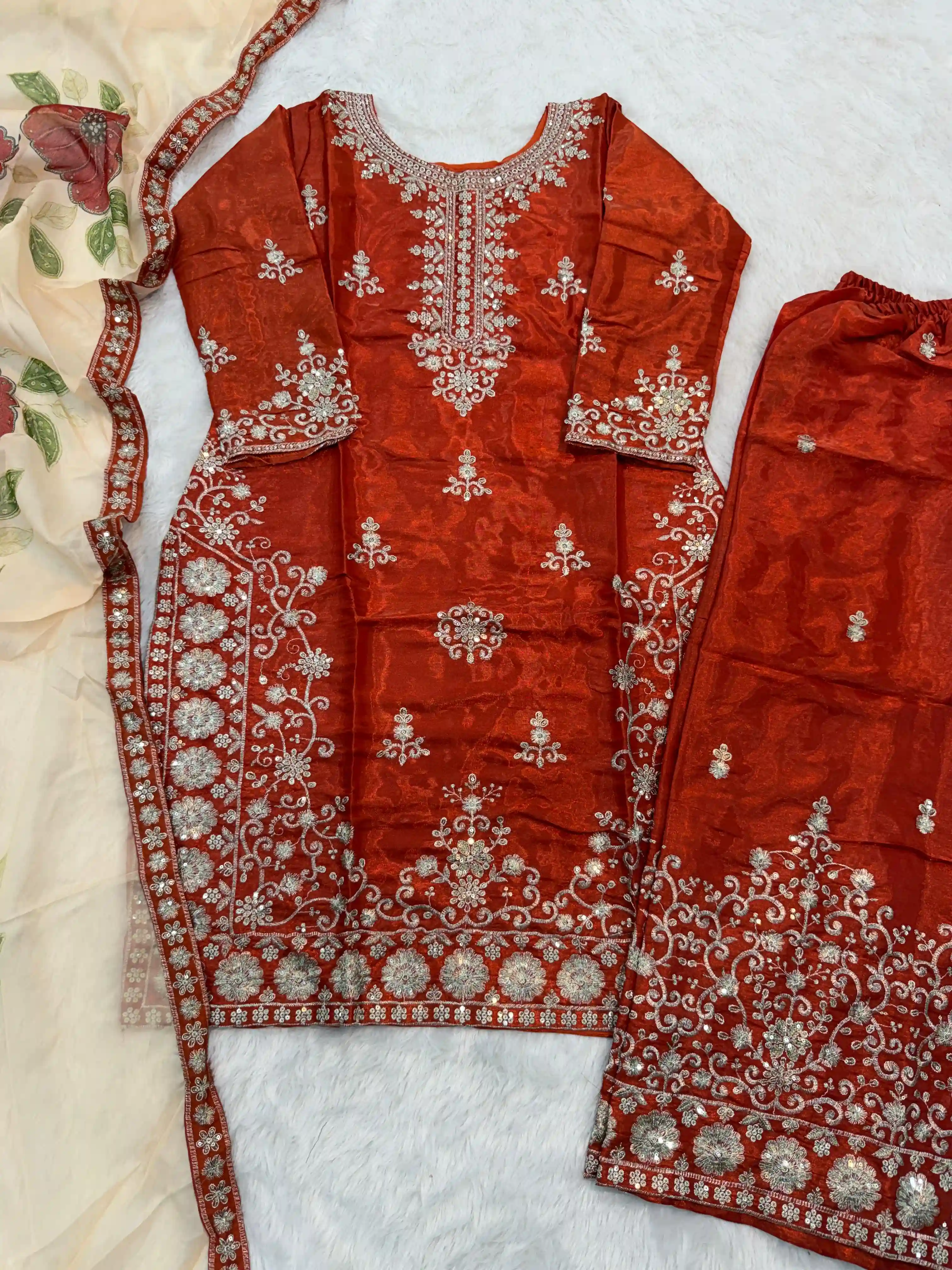 Designer GMY Silk Embroidery Plazzo Suit Set