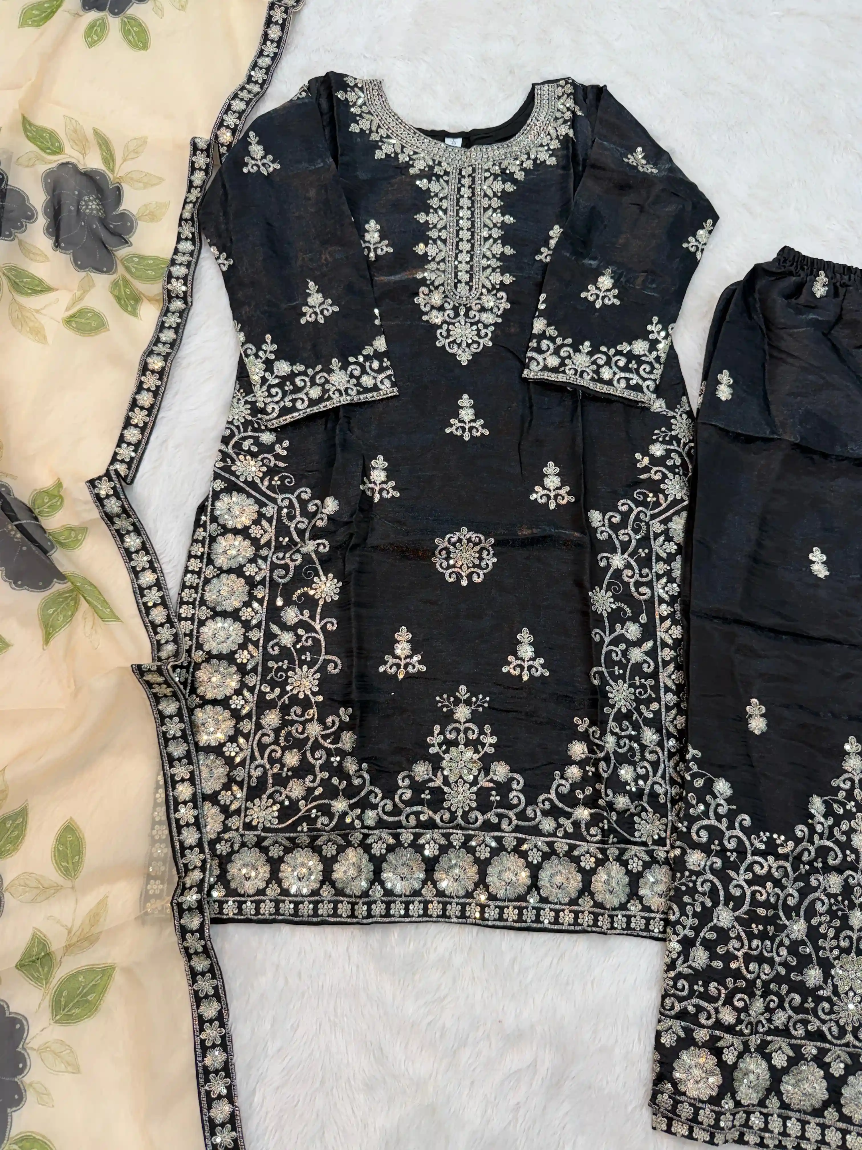 Designer GMY Silk Embroidery Plazzo Suit Set
