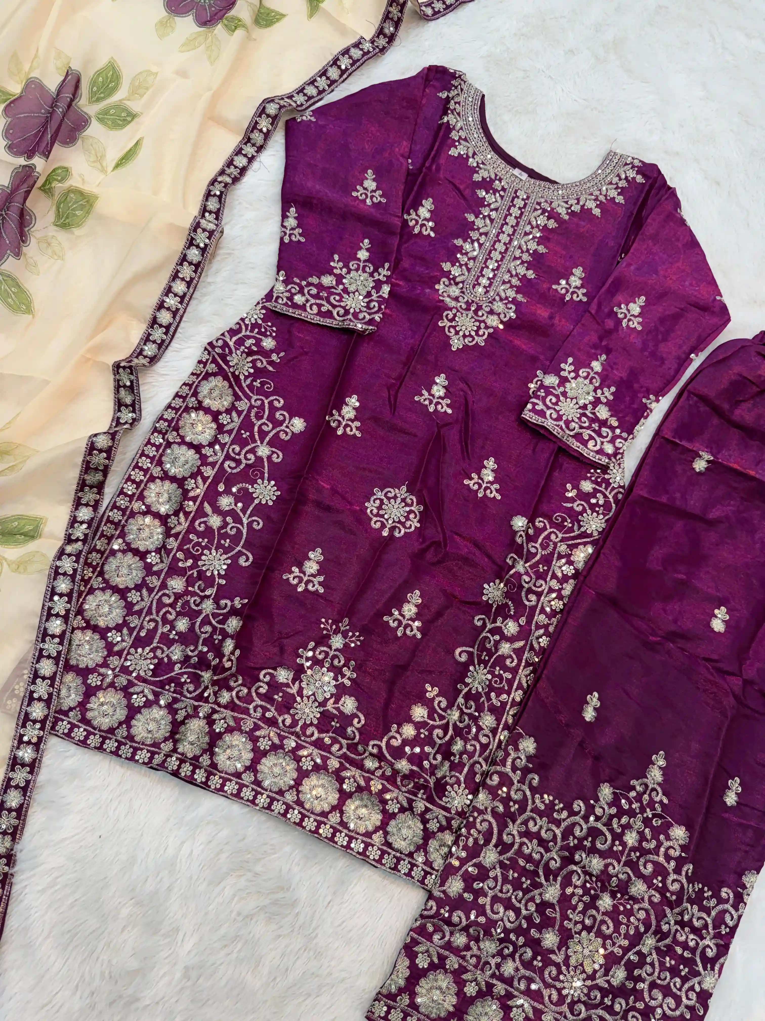 Designer GMY Silk Embroidery Plazzo Suit Set