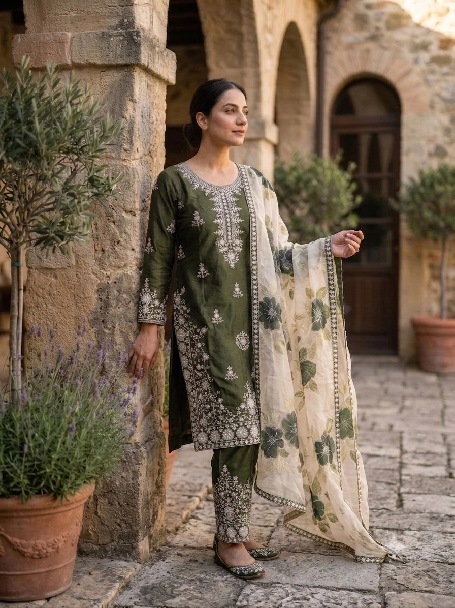 Designer GMY Silk Embroidery Plazzo Suit Set