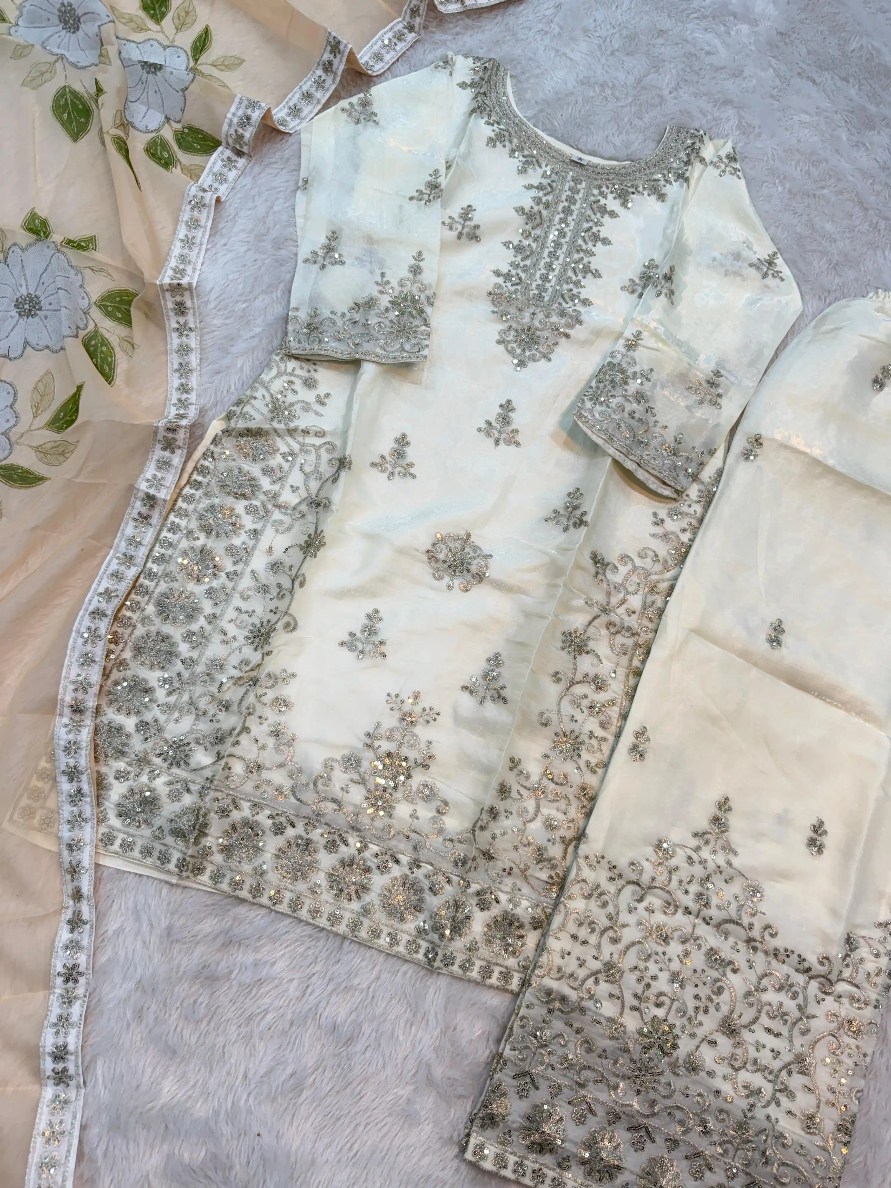 Designer GMY Silk Embroidery Plazzo Suit Set
