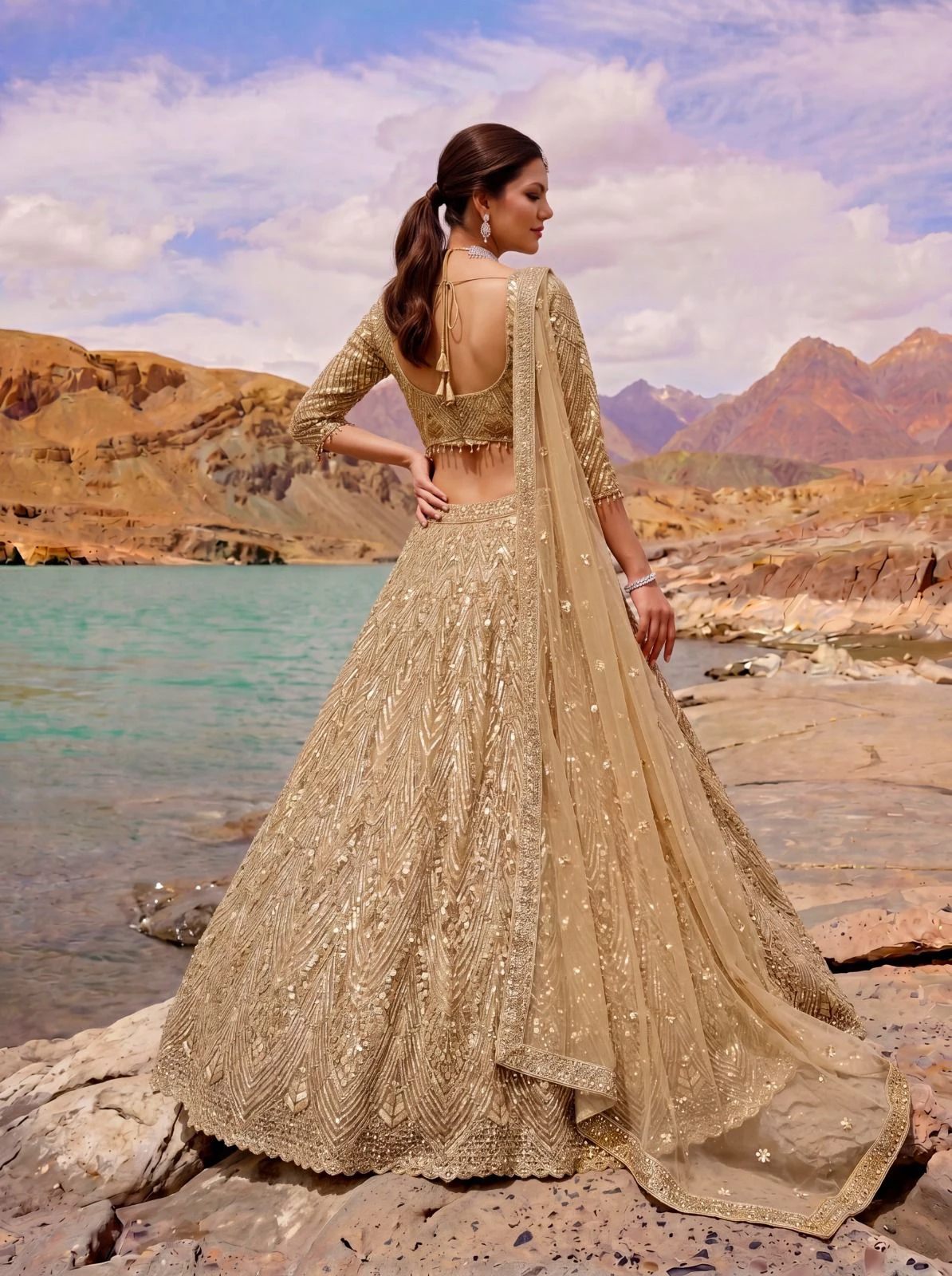 Designer Golden Net Lehenga Choli 3019