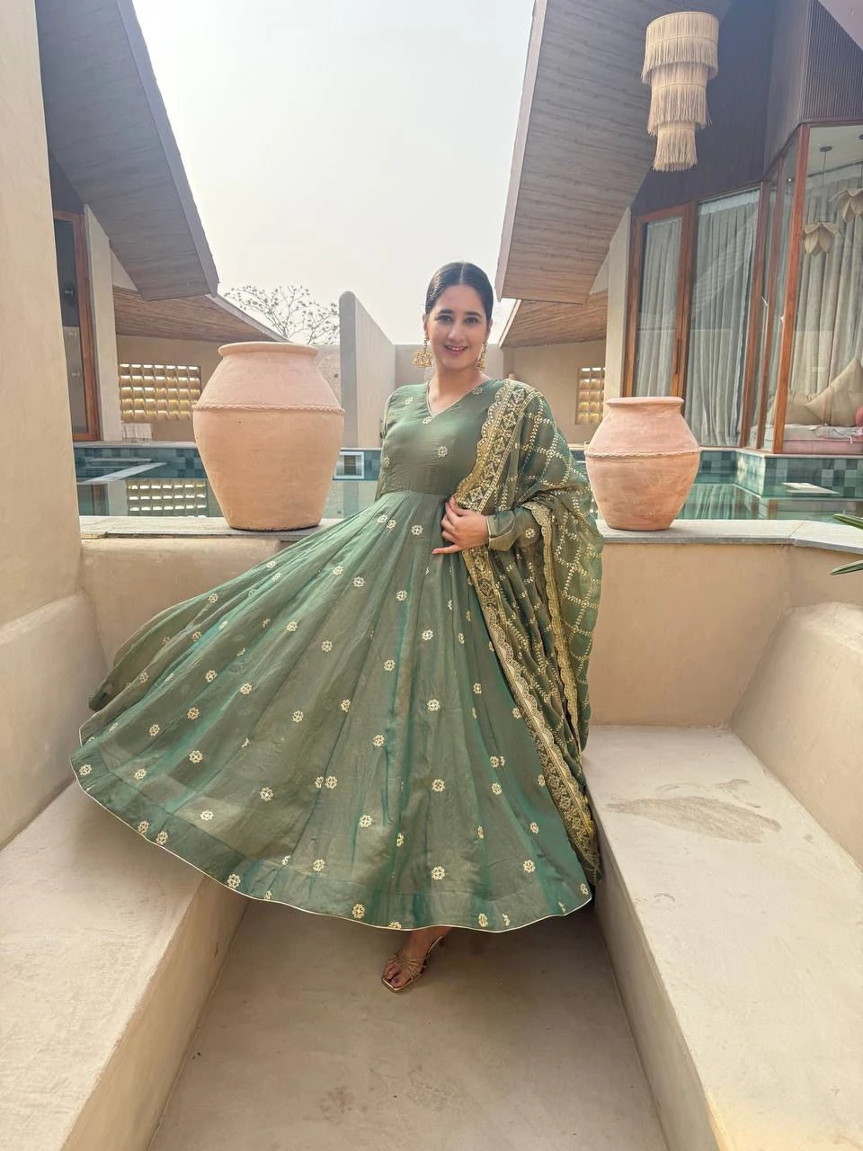 Designer Moss Fendy Sequence Embroidery Anarkali Suit With Dupatta