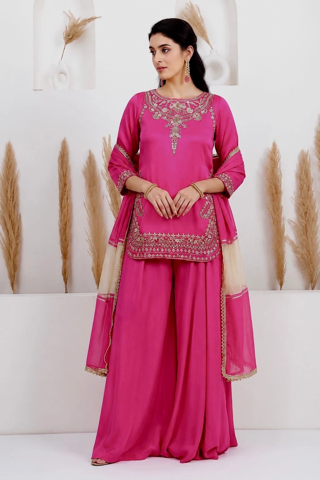 Designer Natural Crepe Silk Apple Cut Plazzo Set