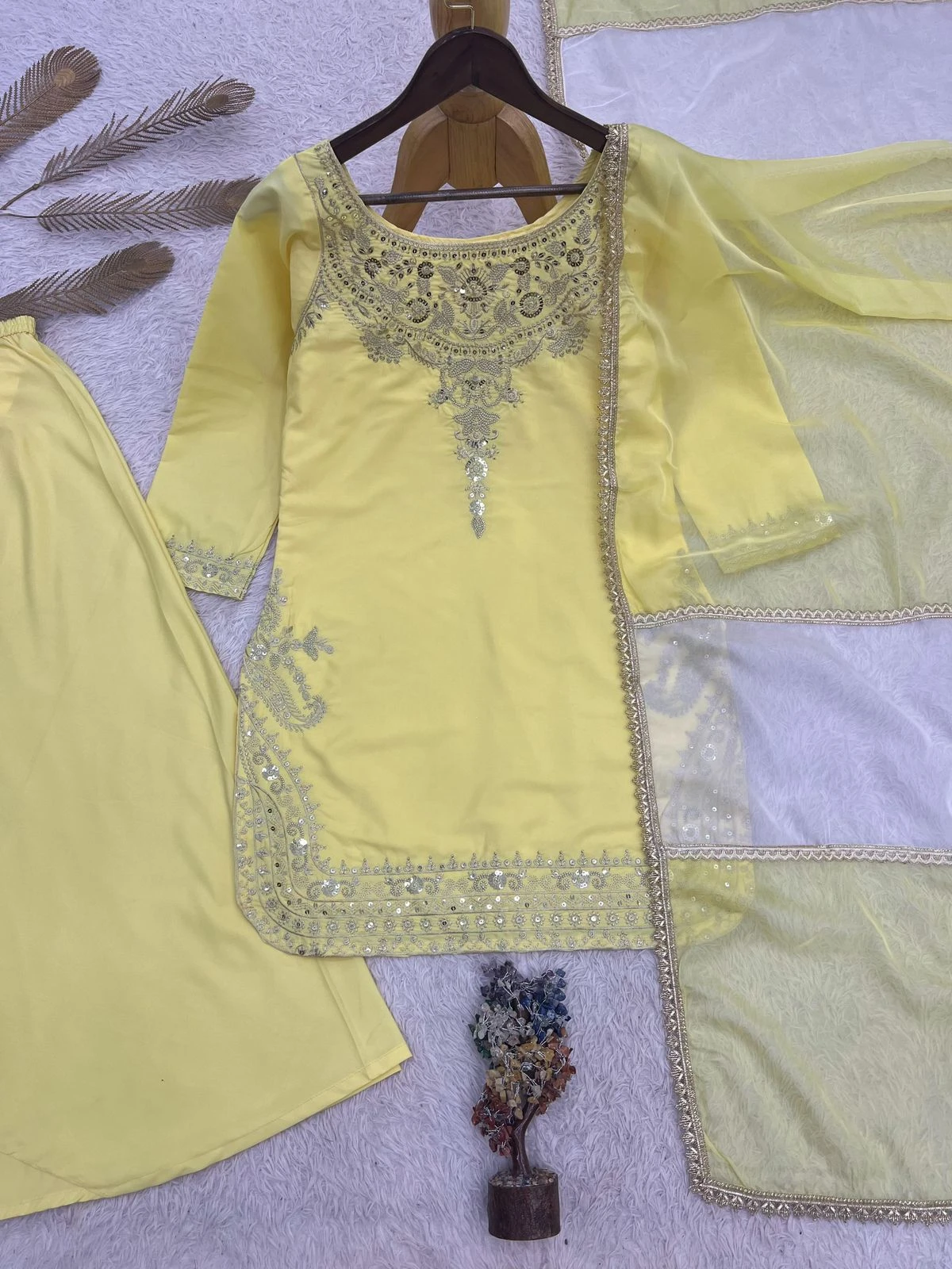 Designer Natural Crepe Silk Apple Cut Plazzo Set