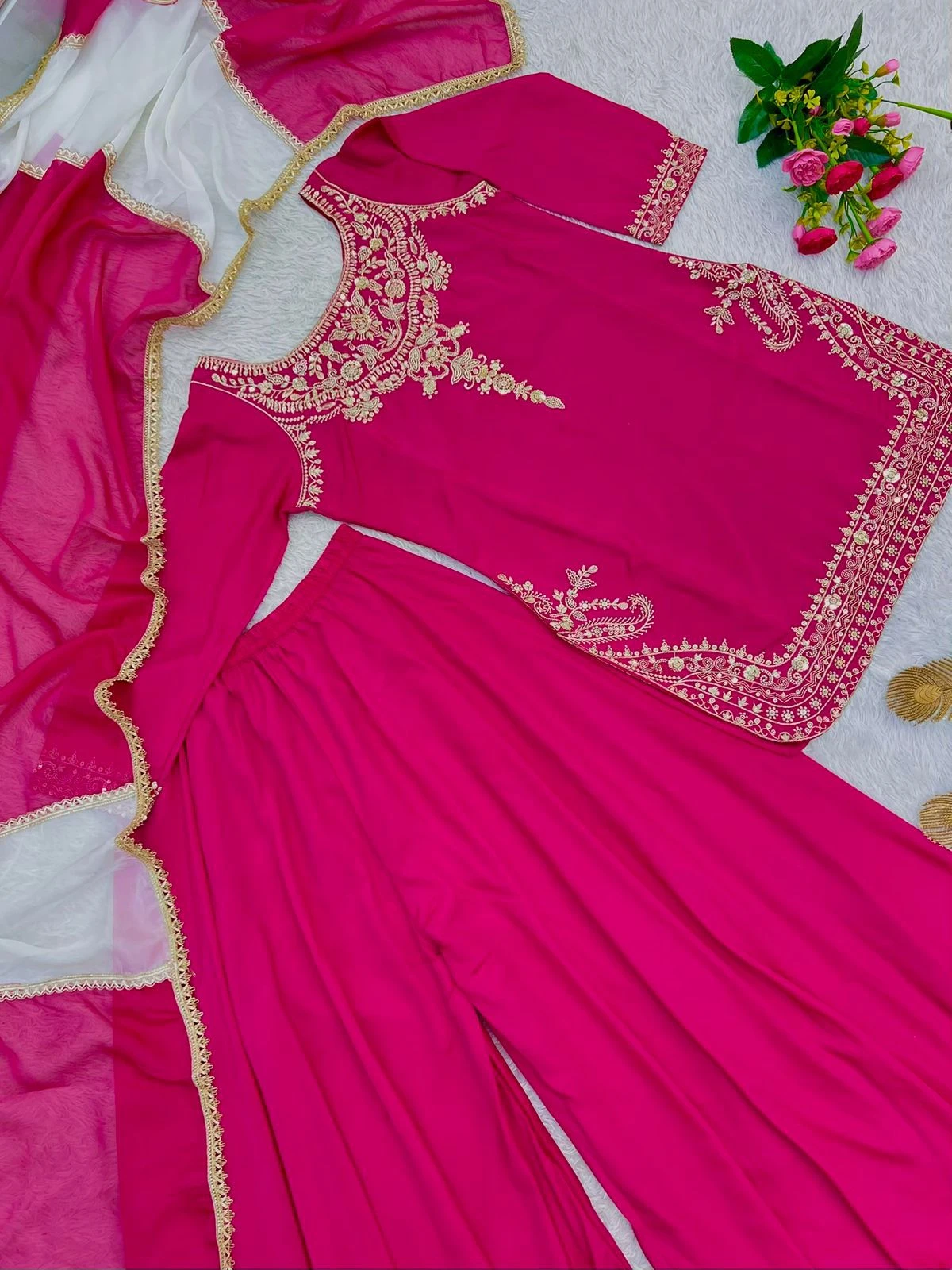 Designer Natural Crepe Silk Apple Cut Plazzo Set