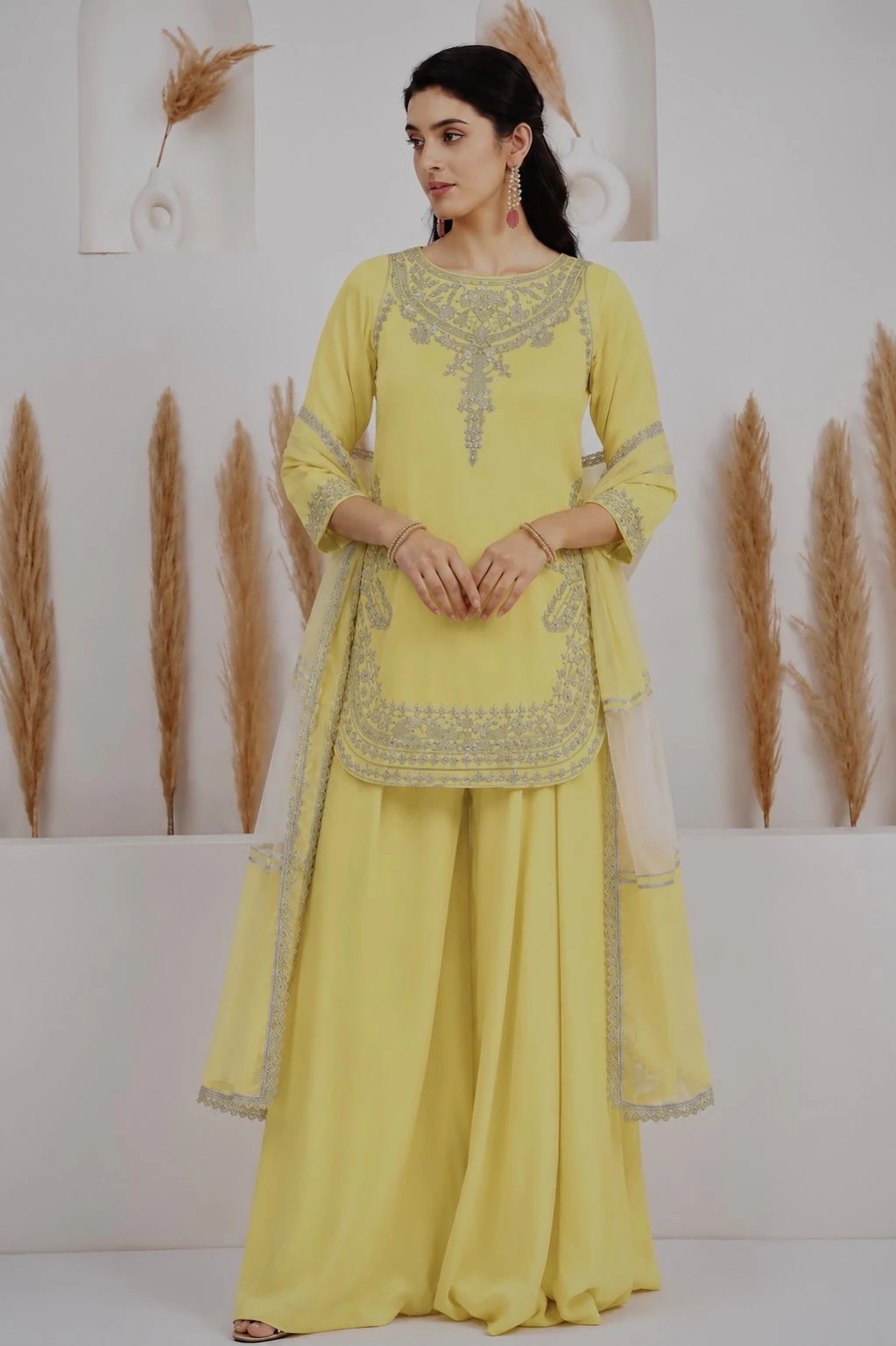 Designer Natural Crepe Silk Apple Cut Plazzo Set